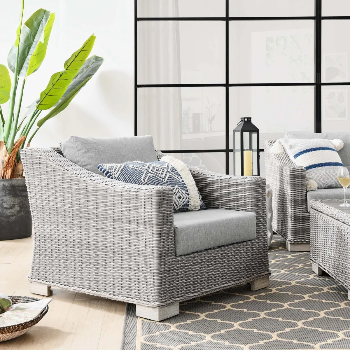 Wicker Rattan Outdoor Patio Armchair with Cushioned Seat and Armrests, Weather-Resistant - Image 32