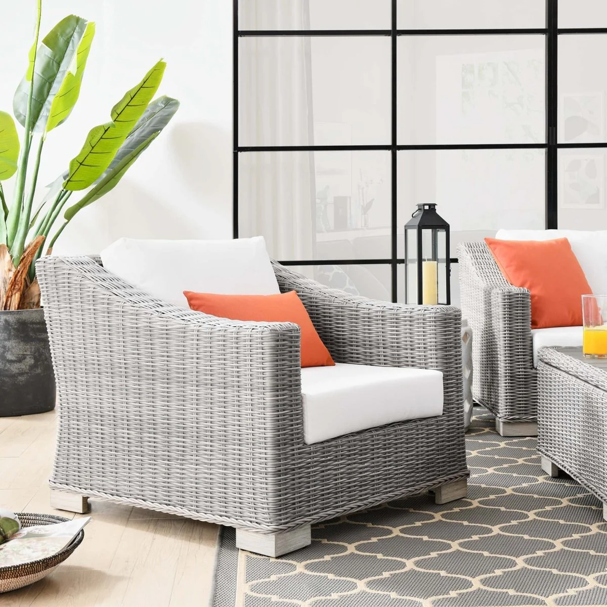 Wicker Rattan Outdoor Patio Armchair with Cushioned Seat and Armrests, Weather-Resistant - Image 8