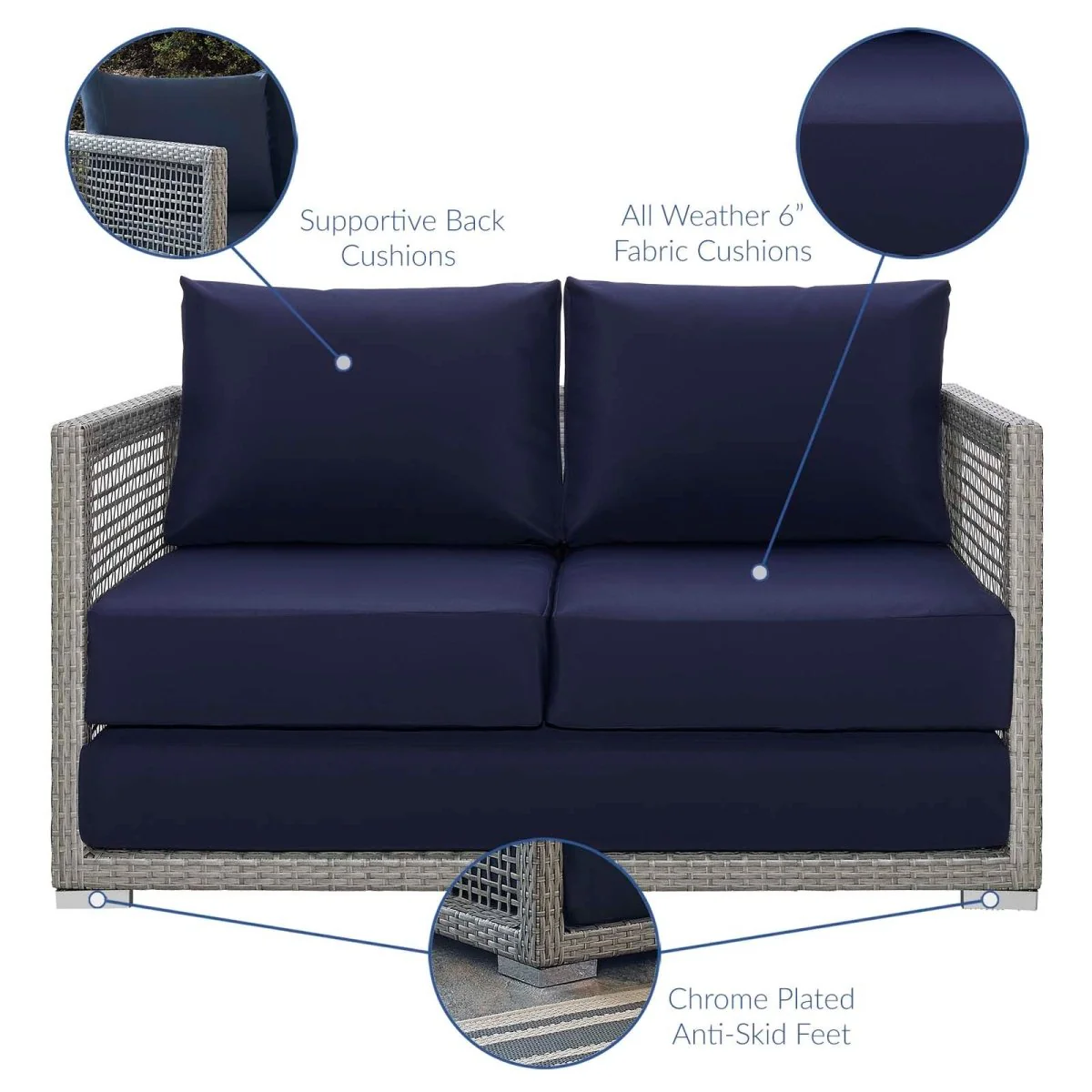 Wicker Rattan Outdoor Patio Loveseat with Cushions, Comfortable Two-Seater Seating - Image 10
