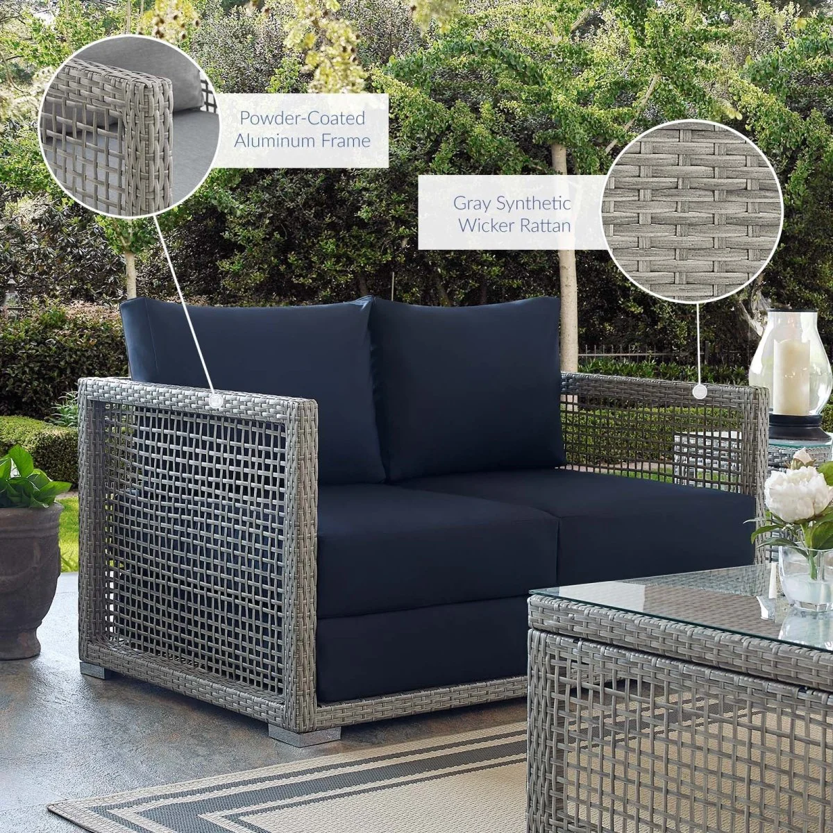 Wicker Rattan Outdoor Patio Loveseat with Cushions, Comfortable Two-Seater Seating - Image 16