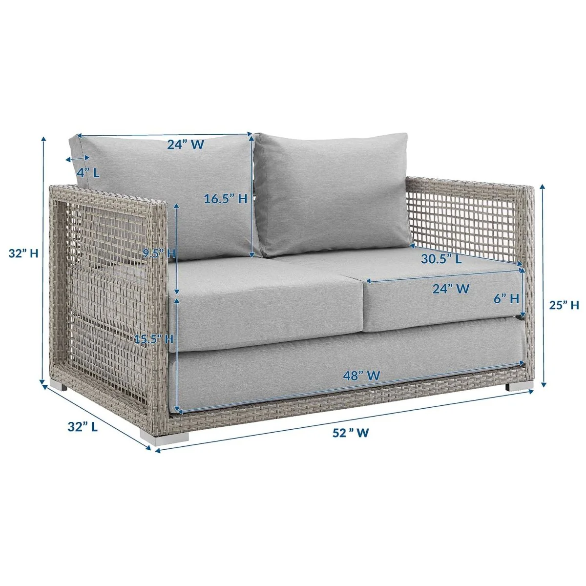 Wicker Rattan Outdoor Patio Loveseat with Cushions, Comfortable Two-Seater Seating - Image 19