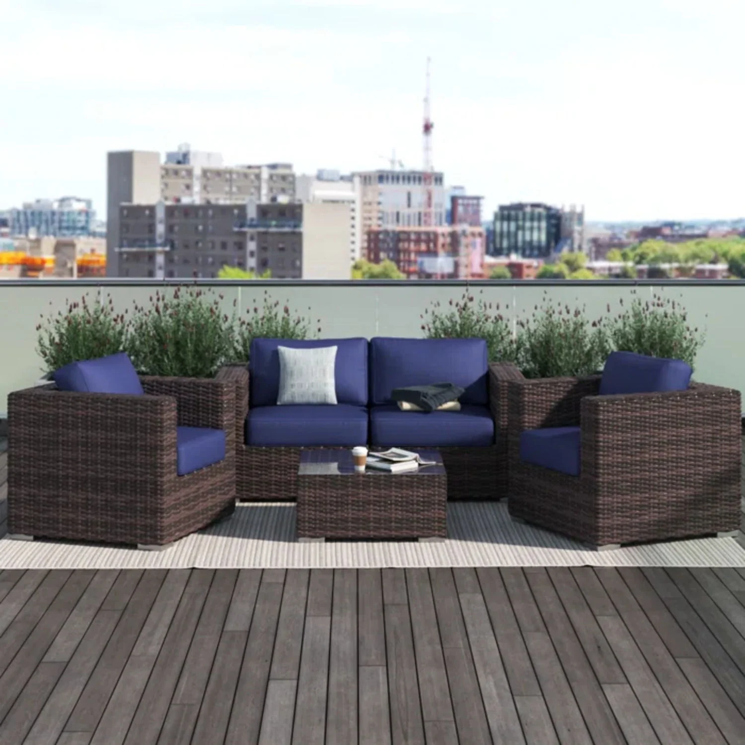 Wicker Seating Group Set With Table And Cushions - Image 41
