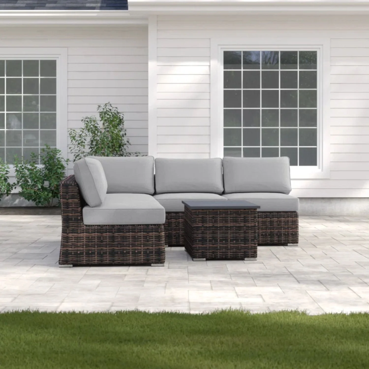 Wicker Sectional Sofa With Cushions And Table - Image 5