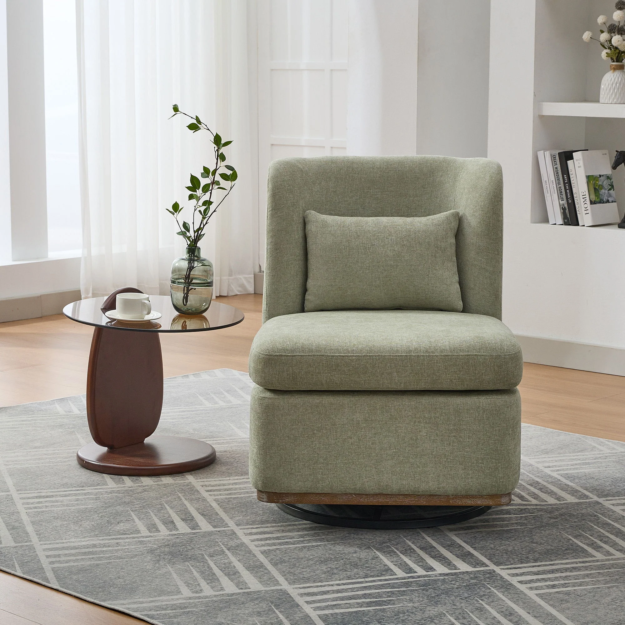 Wide Modern Cushioned Armless Metal Base 360° Swivel Chair With Pillow - Image 10