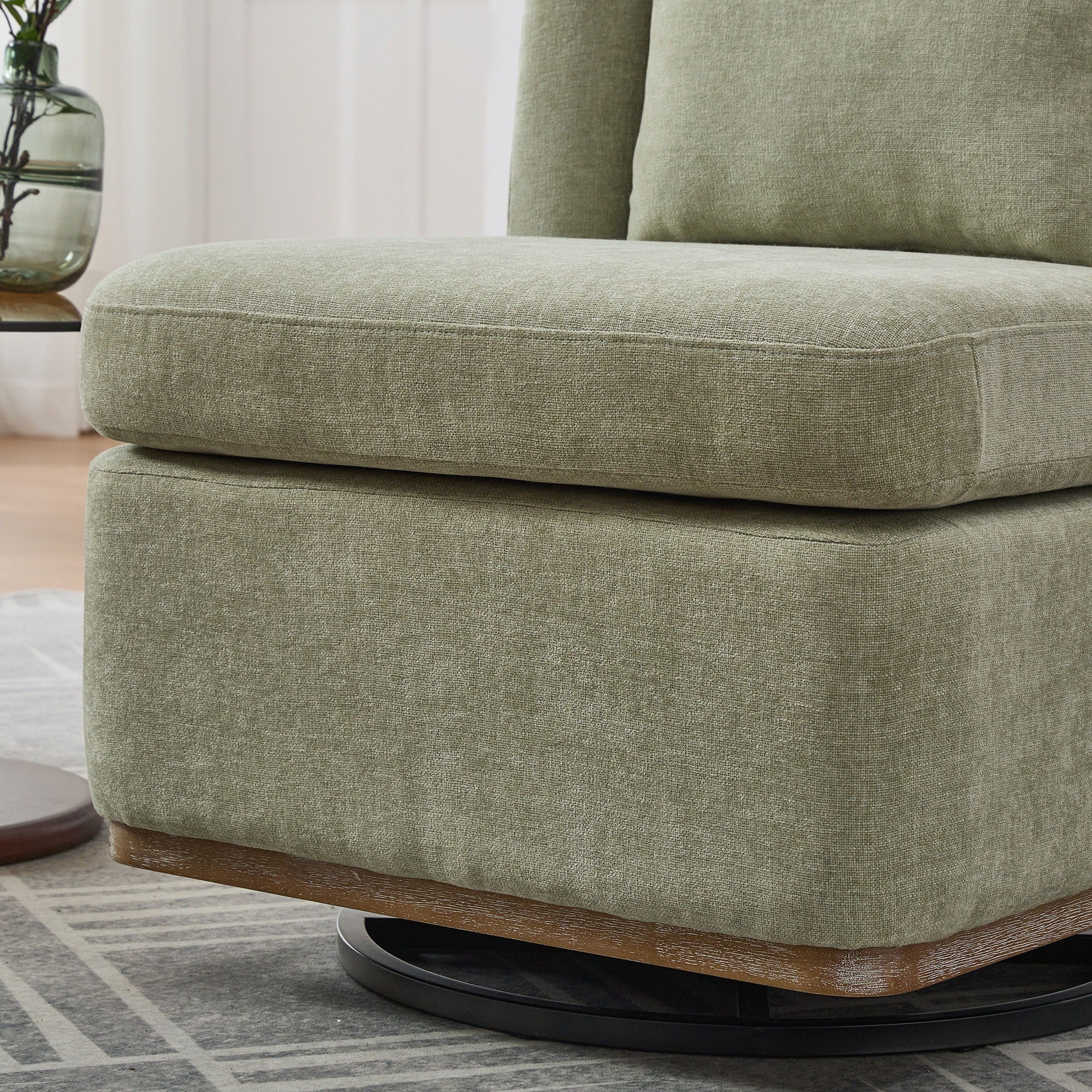 Wide Modern Cushioned Armless Metal Base 360° Swivel Chair With Pillow - Image 11