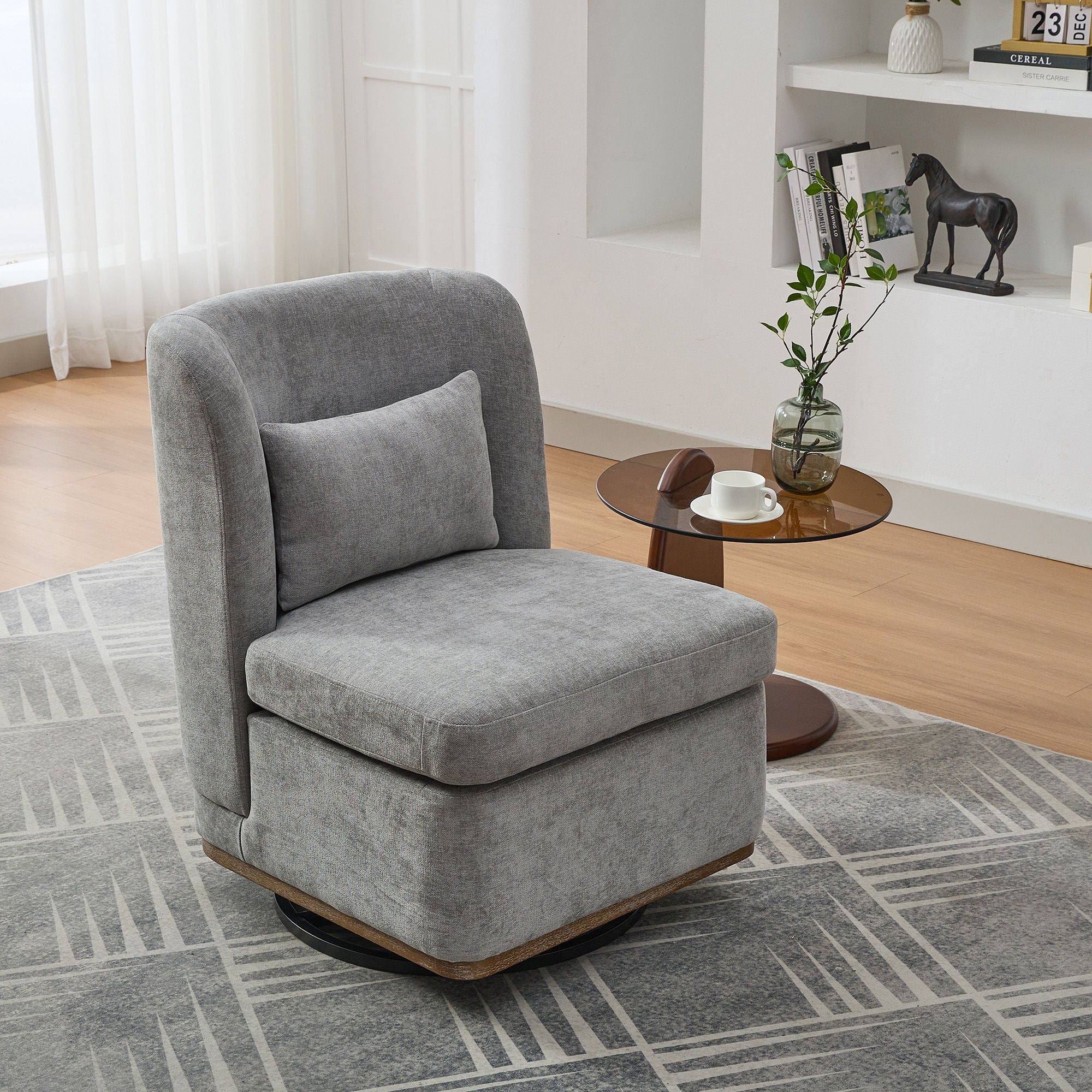 Wide Modern Cushioned Armless Metal Base 360° Swivel Chair With Pillow - Image 16
