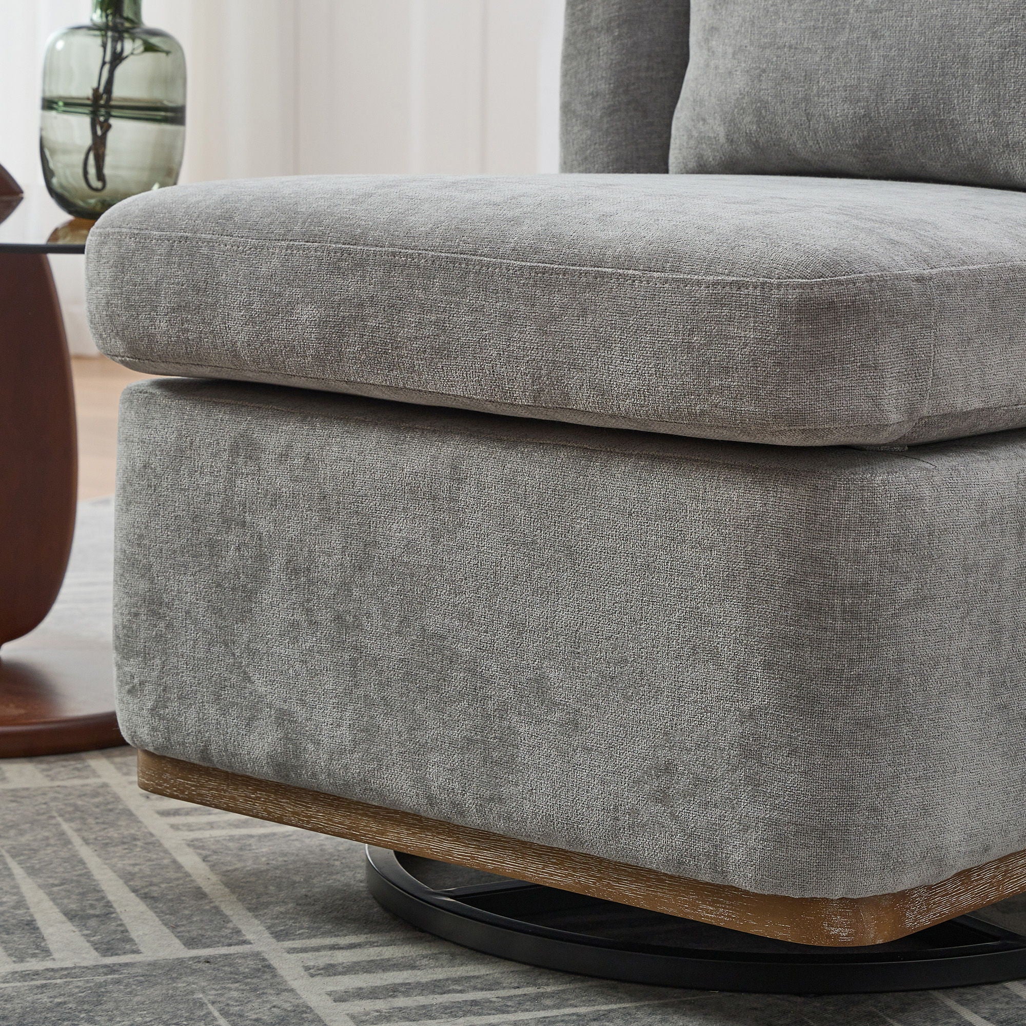 Wide Modern Cushioned Armless Metal Base 360° Swivel Chair With Pillow - Image 6