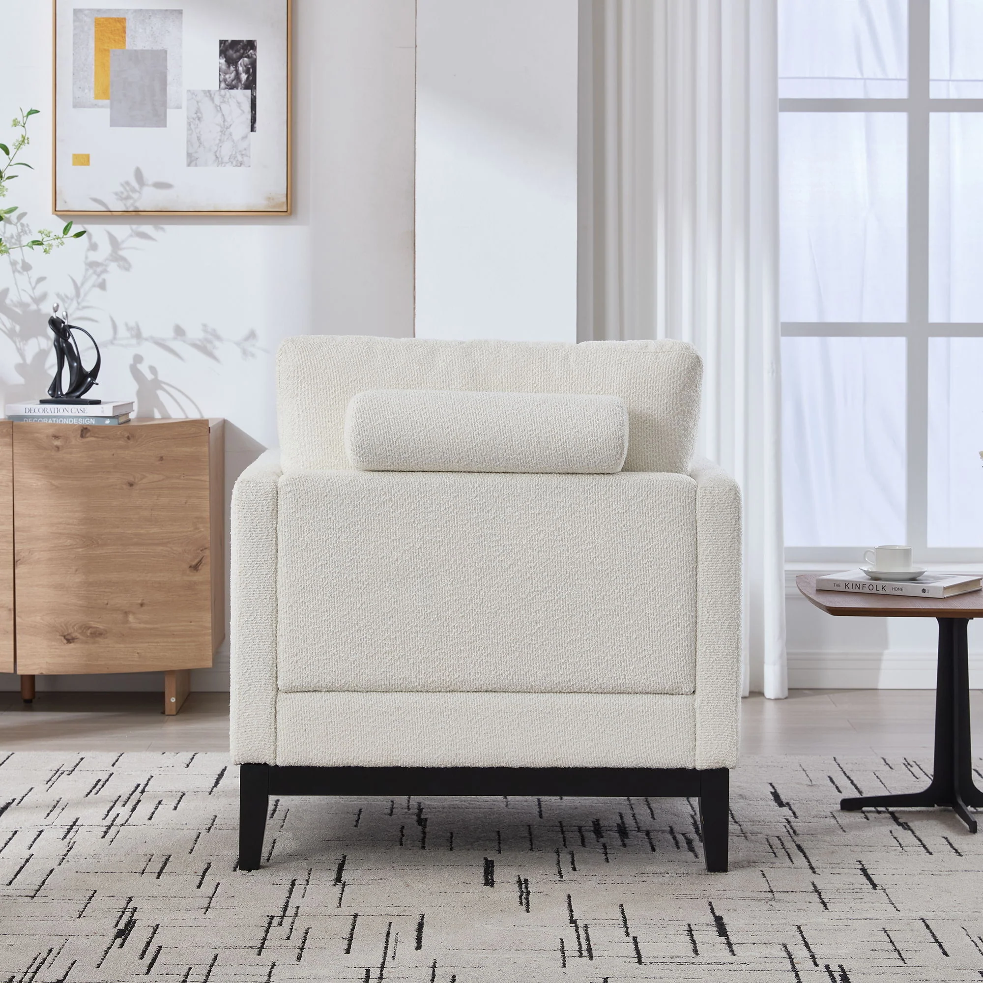 Wide Modern Farmhouse Performance Accent Chair With Legs, Wood Base - Image 13