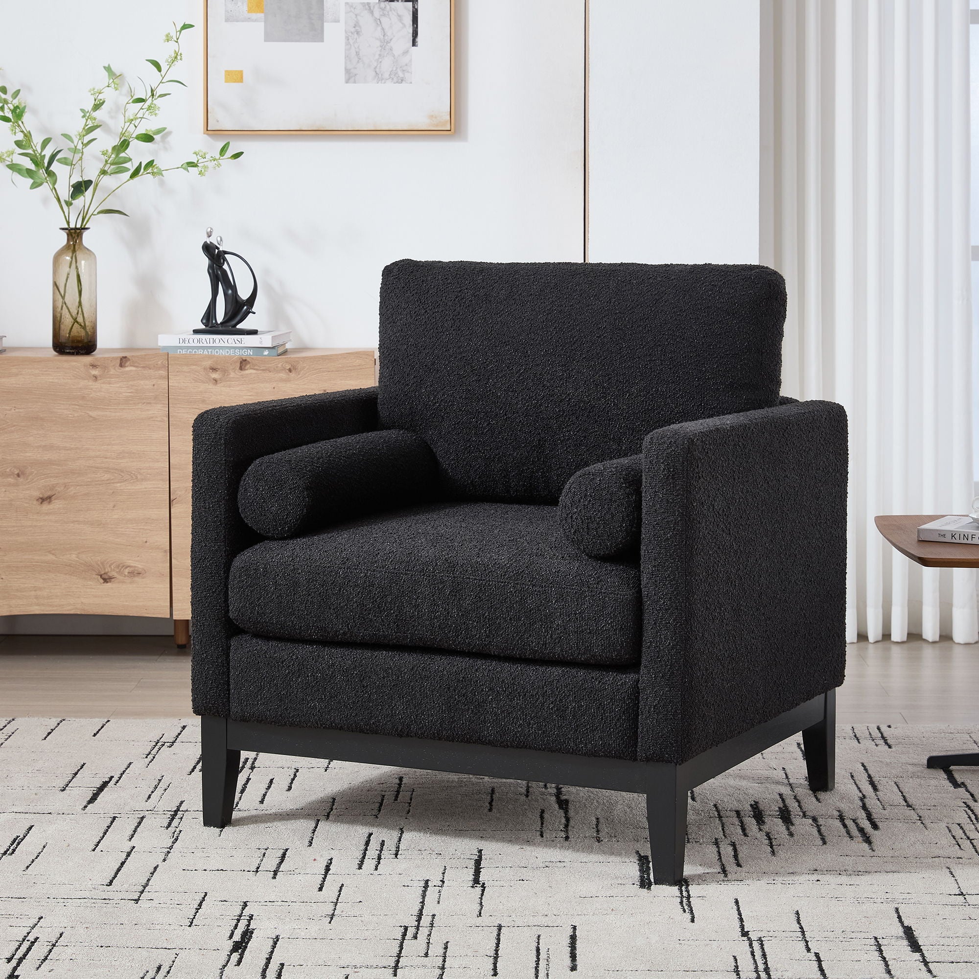 Wide Modern Farmhouse Performance Accent Chair With Legs, Wood Base - Image 17