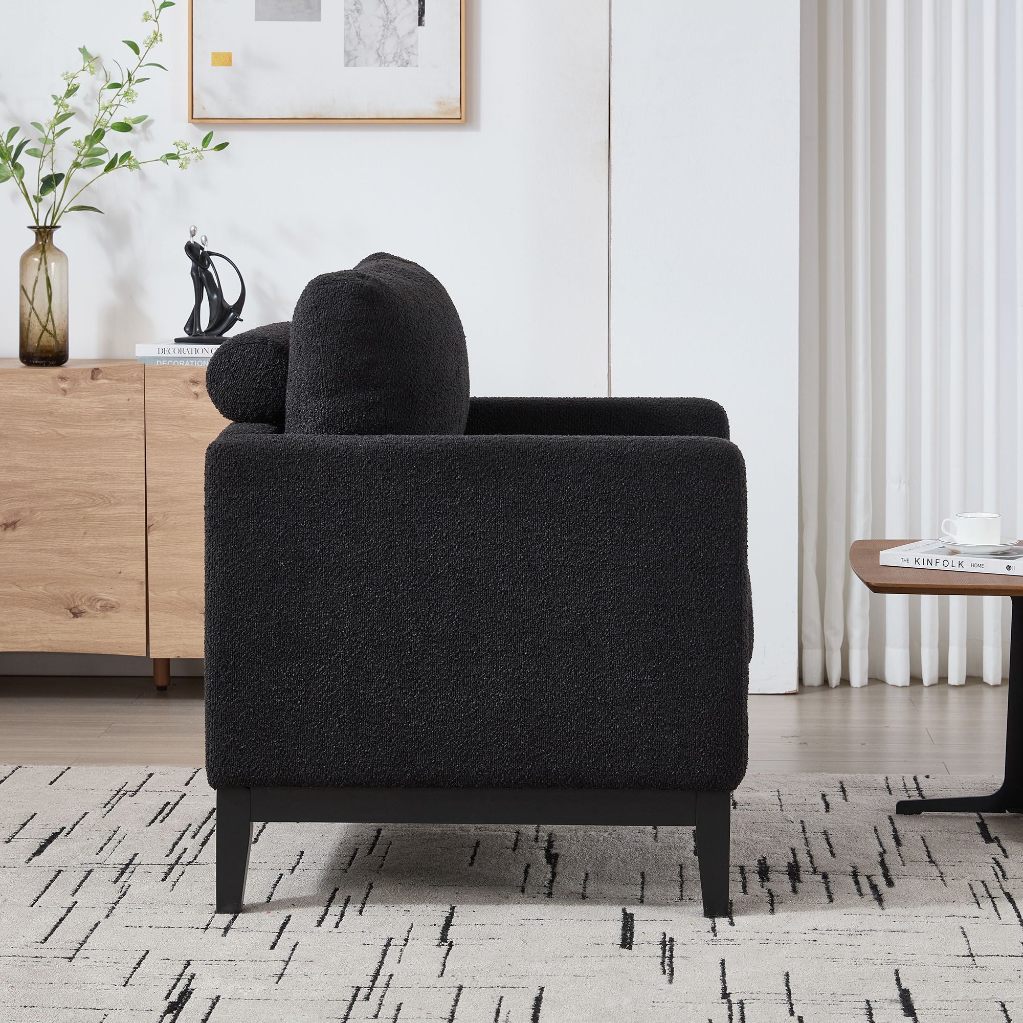 Wide Modern Farmhouse Performance Accent Chair With Legs, Wood Base - Image 9