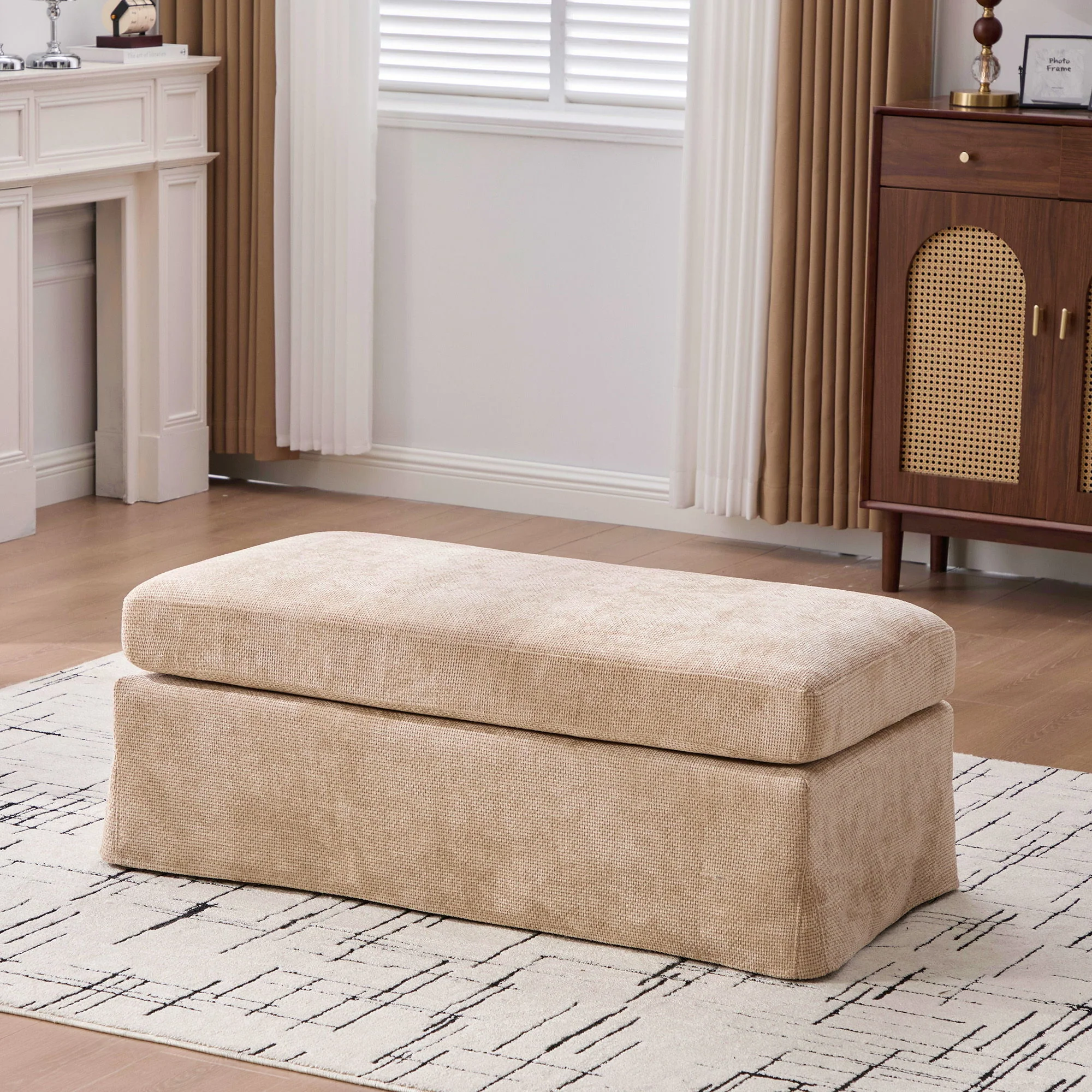 Wide Modern Upholstered Ottoman Foot Stool - Image 8