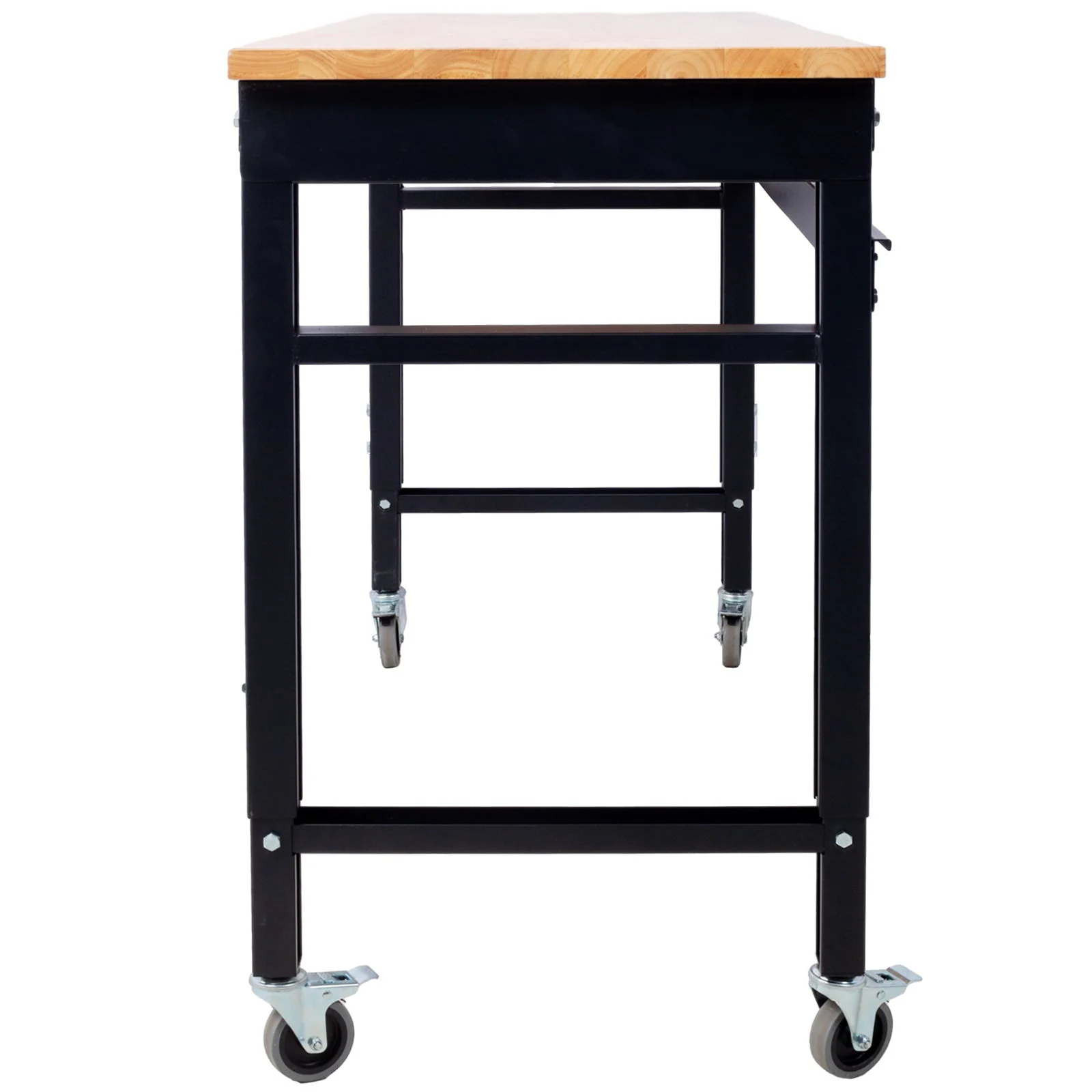 Wide Rolling Workbench For Garage, Adjustable Height, Workshop Tool Bench, Metal With Rubber Wood Top - Image 18