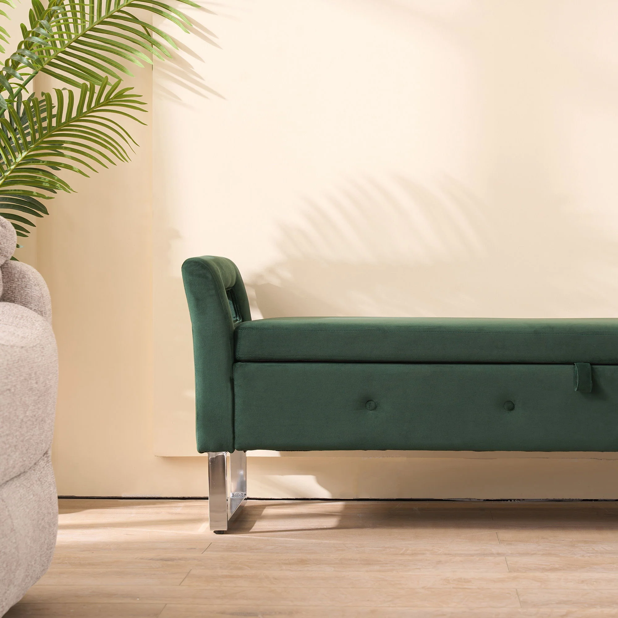 Wide Storage Soft Ottoman Bench With Armrests - Image 10