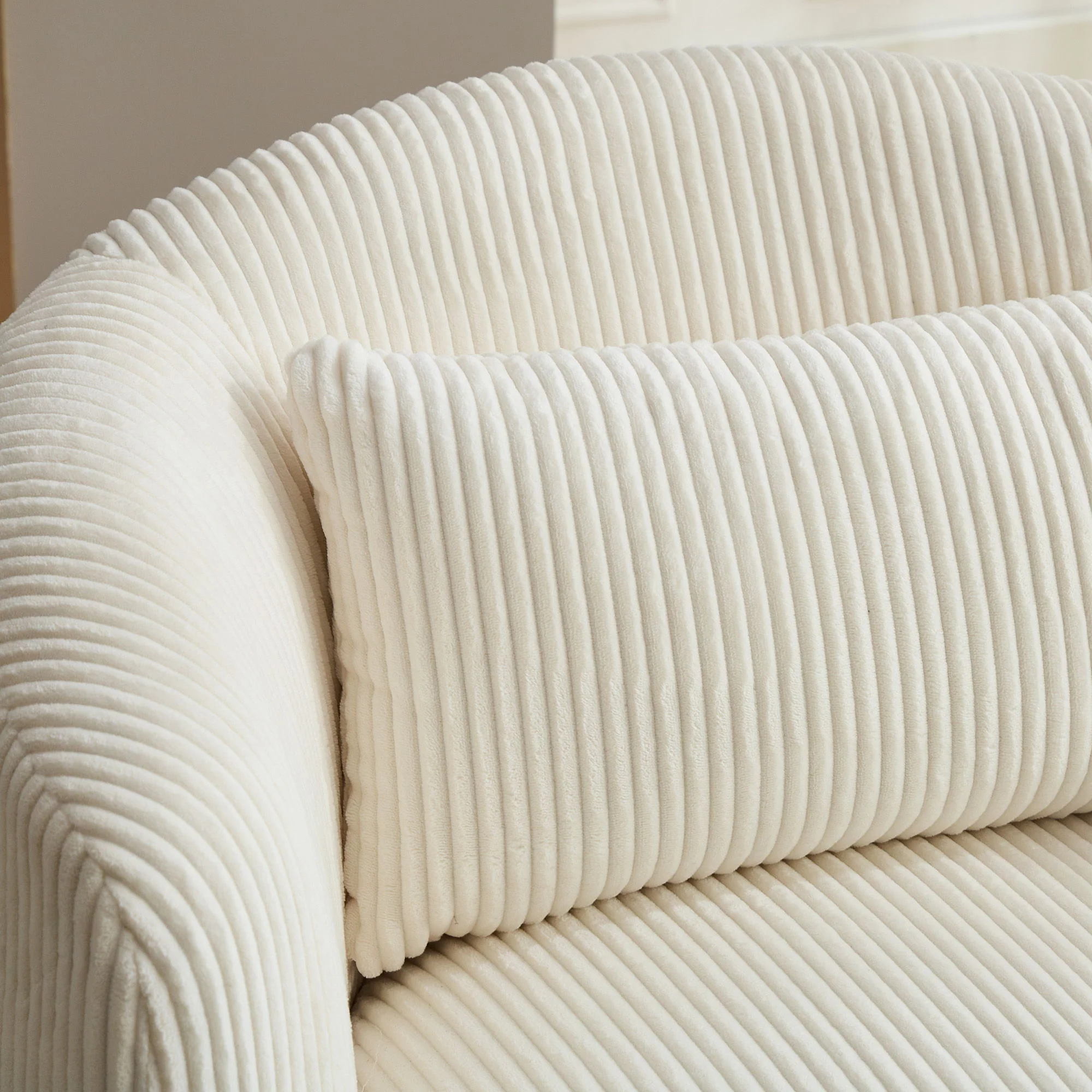 Wide Upholstered 360° Swivel Barrel Soft Chair With Pillow - Image 4