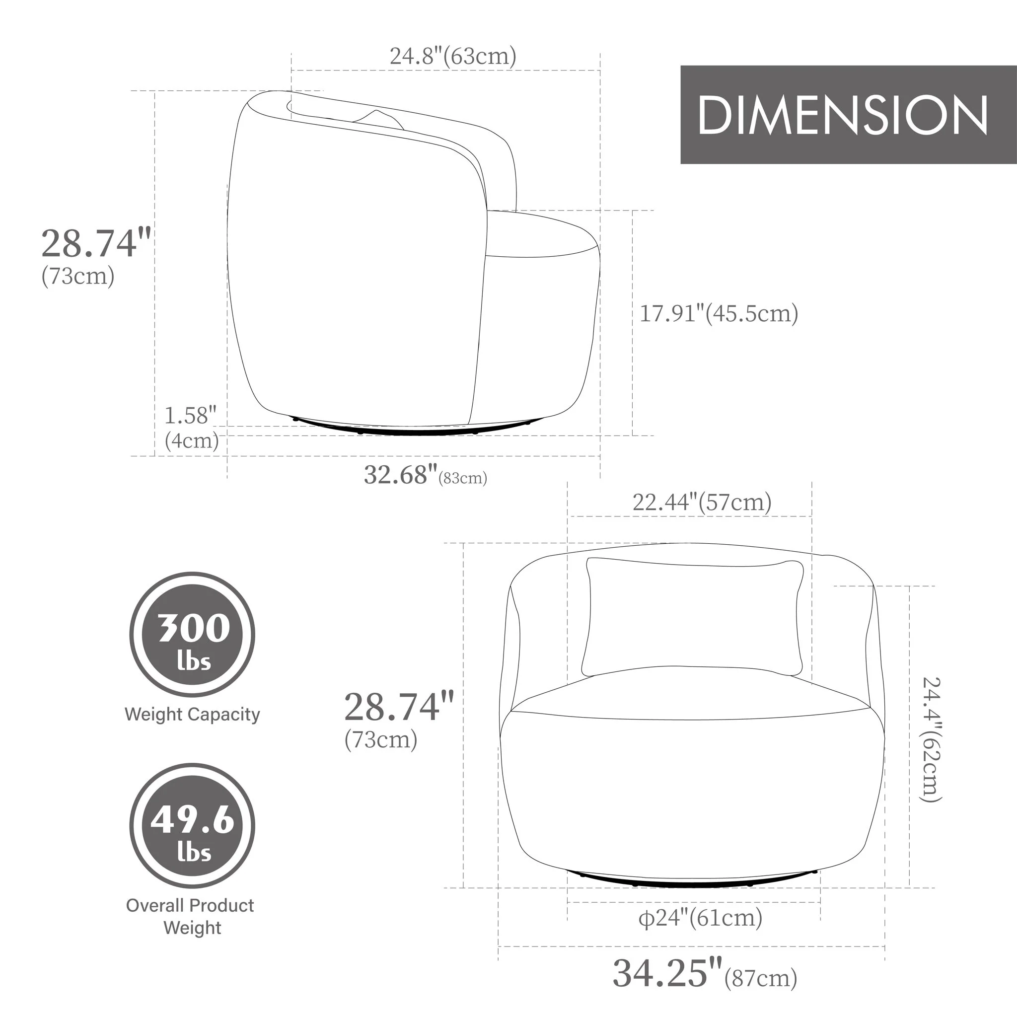 Wide Upholstered 360° Swivel Barrel Soft Chair With Pillow - Image 9