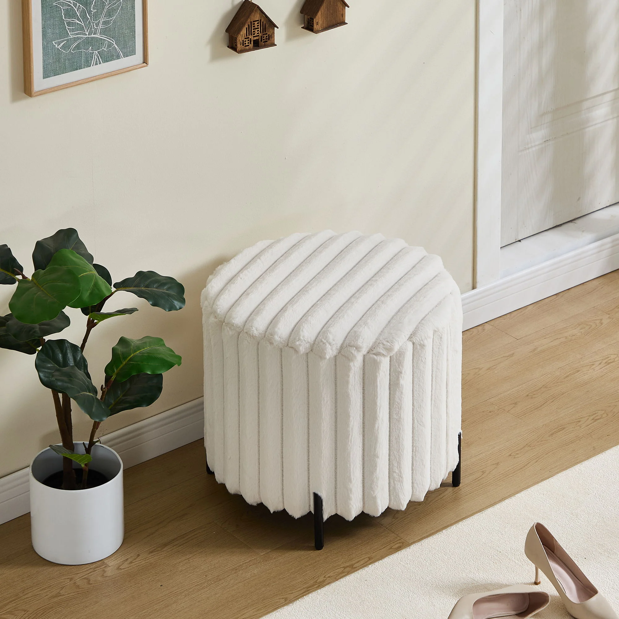 Wide Upholstered Round Pouf Ottoman Foot Rest - Image 11