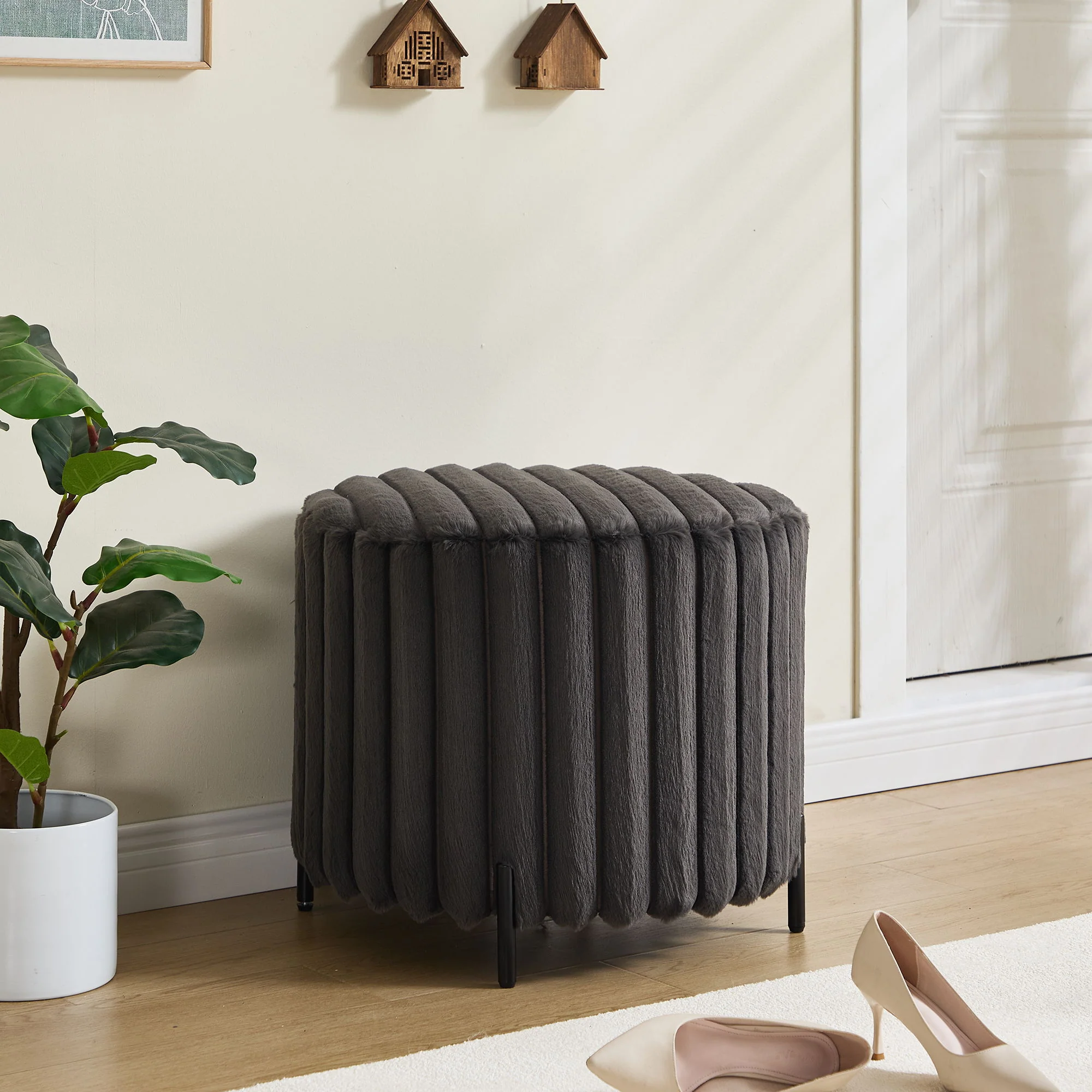 Wide Upholstered Round Pouf Ottoman Foot Rest - Image 8