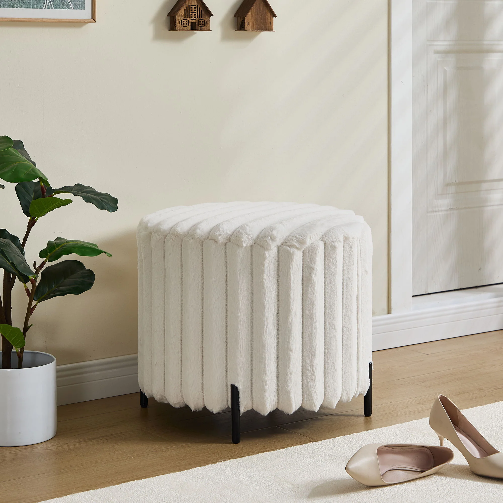 Wide Upholstered Round Pouf Ottoman Foot Rest - Image 9