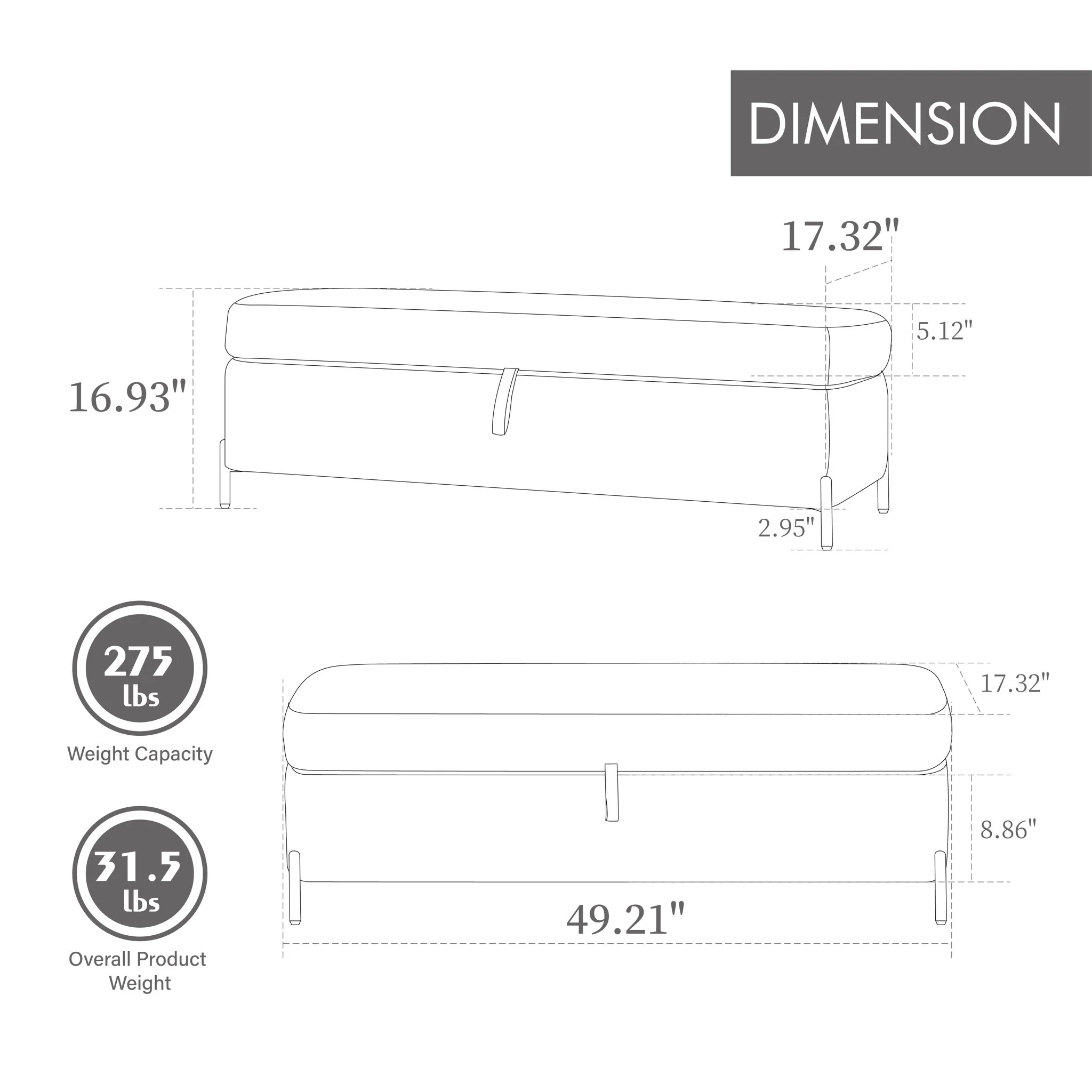 Wide Upholstered Storage Soft Bench Ottoman With Metal Legs - Image 5