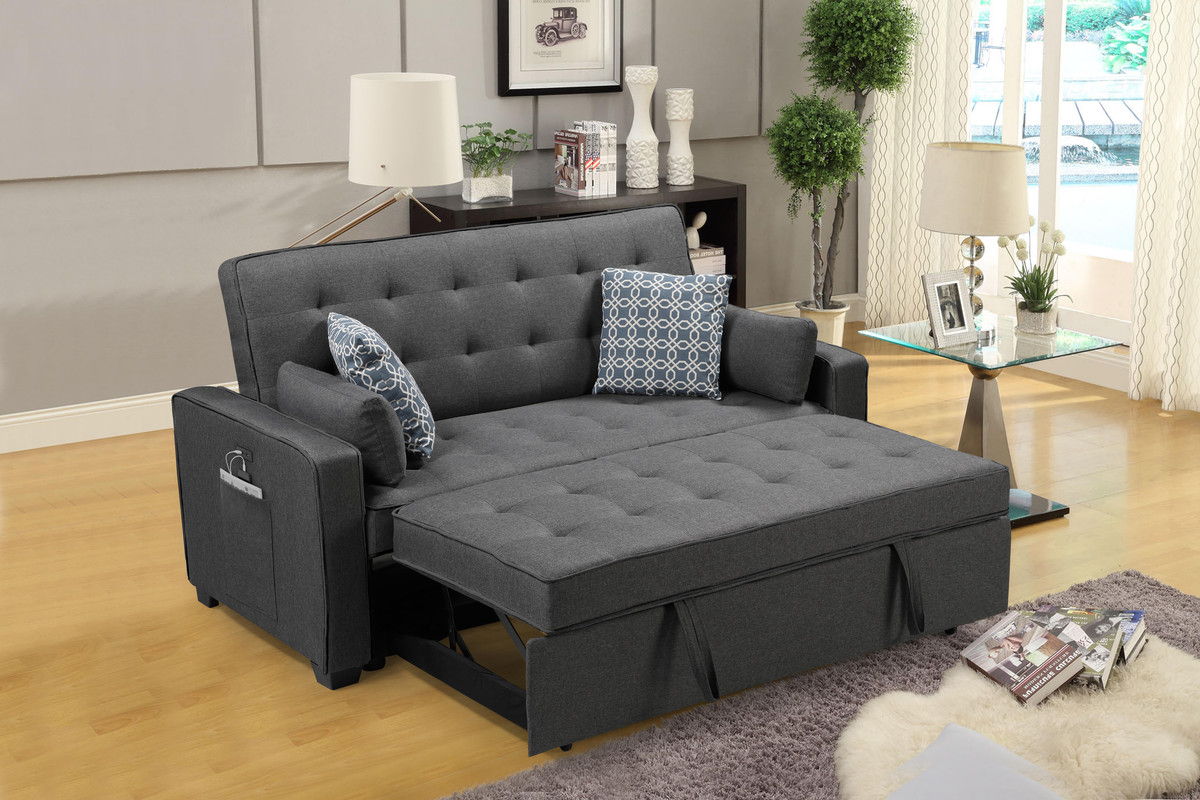 William - Sleeper Sofa With 2 USB Charging Ports And 4 Accent Pillows - Gray - Image 6
