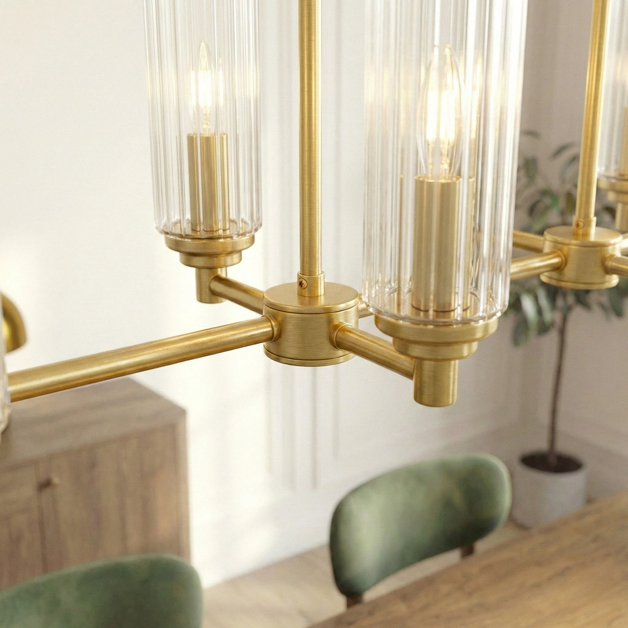 Willow - 8 Lights Island With Clear Ribbed Pendant Lamp Satin - Antique Brass / Clear / Gold - Image 4