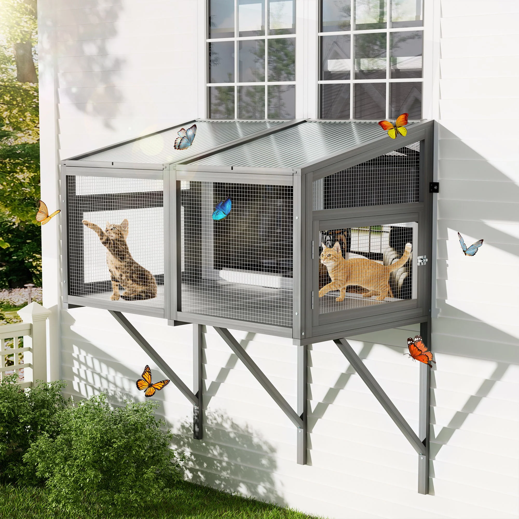 Window Perch Catio For Indoor Cats, Expandable Enclosure With Secure Frame And Waterproof Roof, Suitable For Multiple Kittens - Gray - Image 2