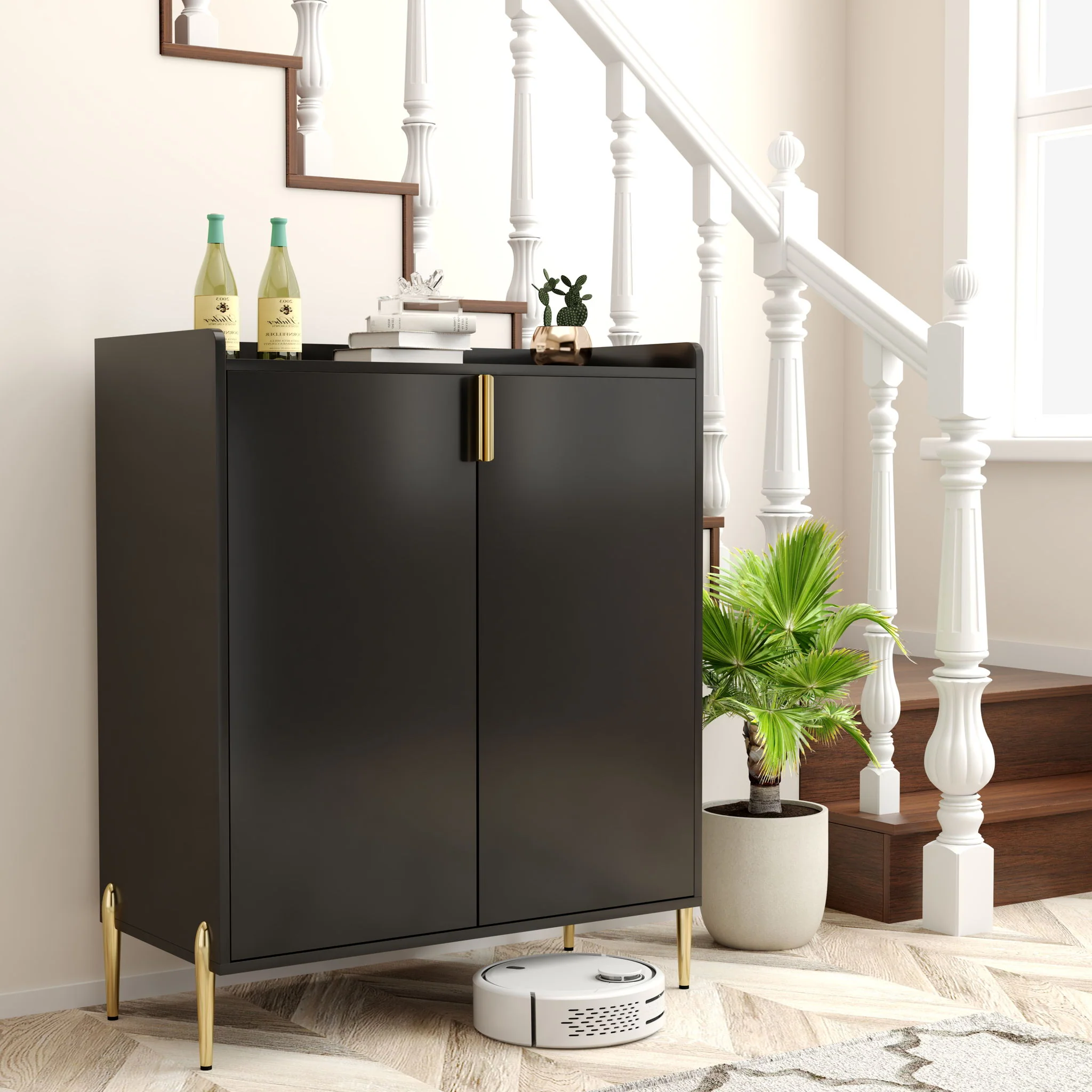 Wine Bar Cabinet With Adjustable Shelf, 2 Door Sideboard With Soft-Closing Hinges And Feet - Image 10