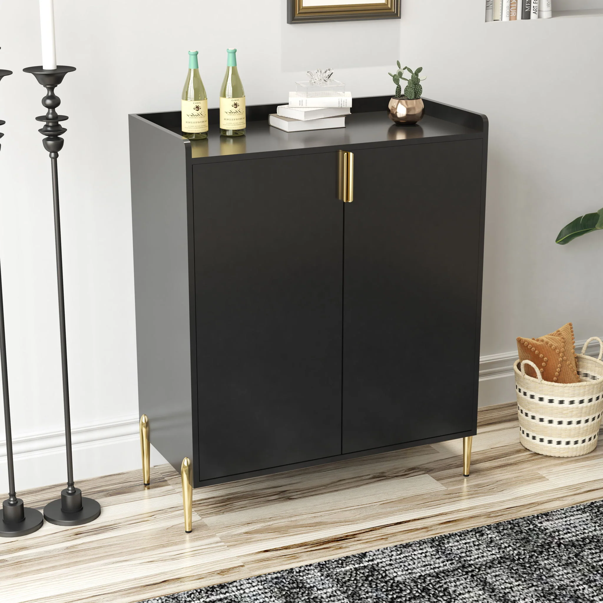 Wine Bar Cabinet With Adjustable Shelf, 2 Door Sideboard With Soft-Closing Hinges And Feet - Image 13
