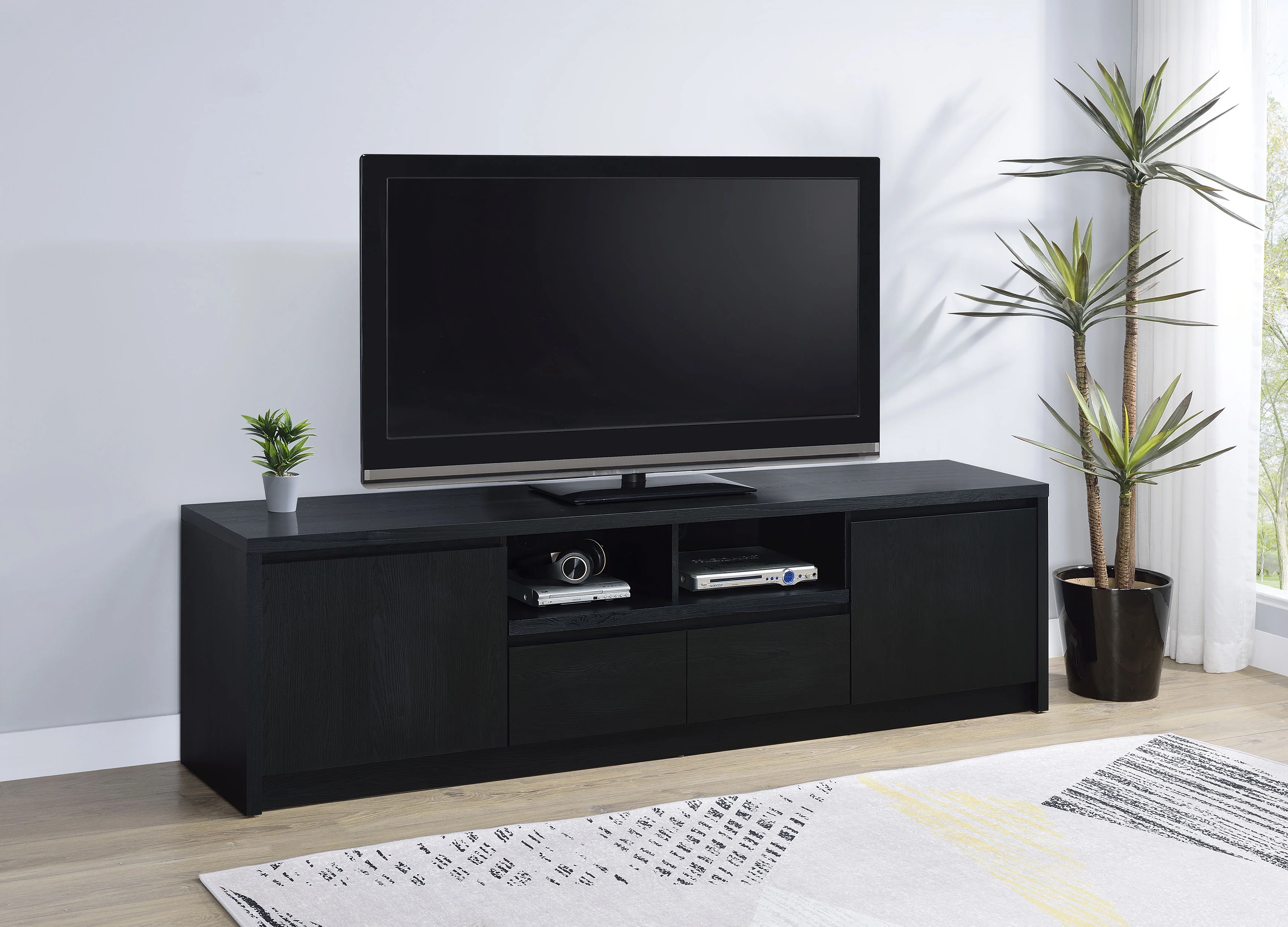 Winfield 78-inch Black TV Stand with 2-Door Storage - Image 3
