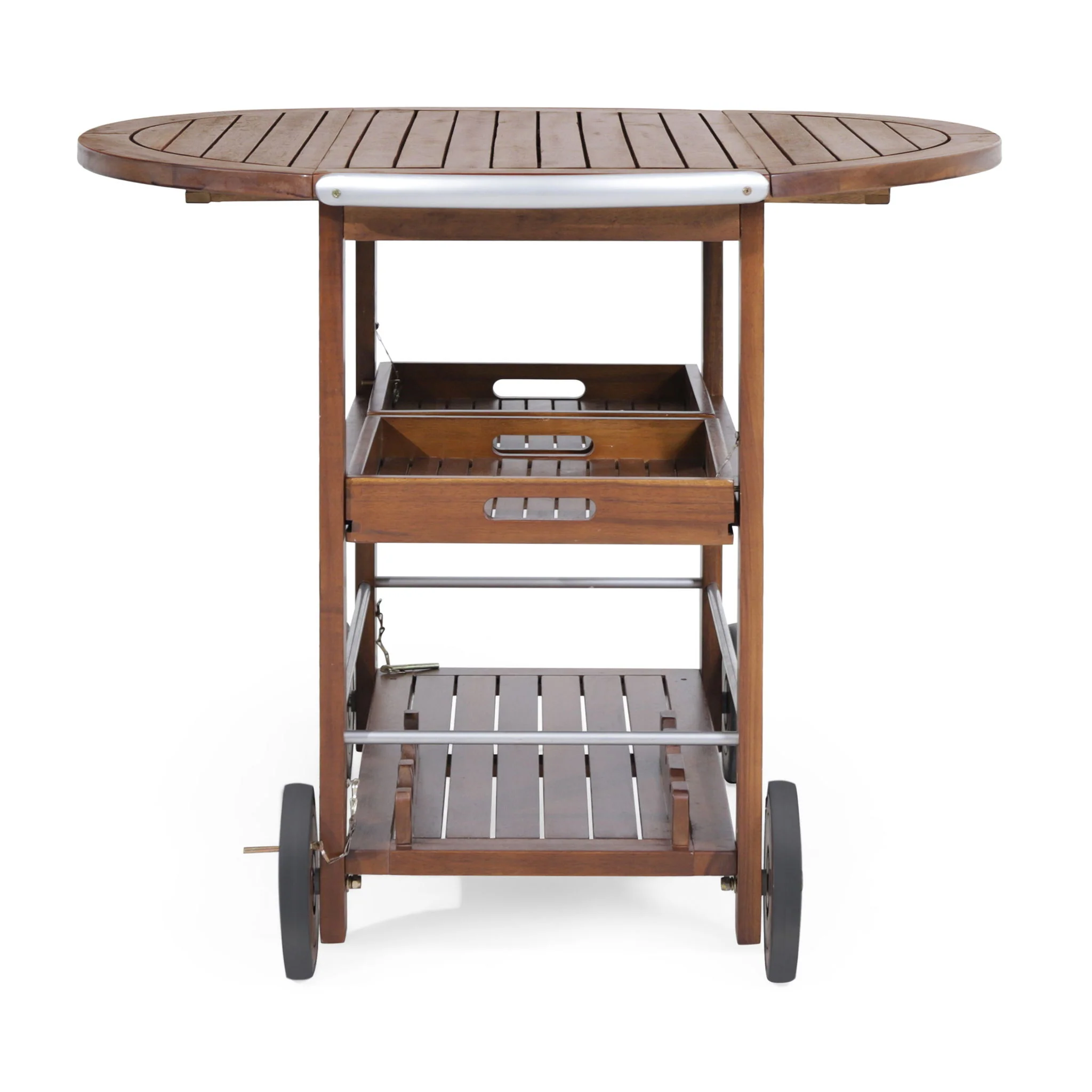 Wood And Aluminum Bar Cart With 2 Shelves - Oak / Silver - Image 9