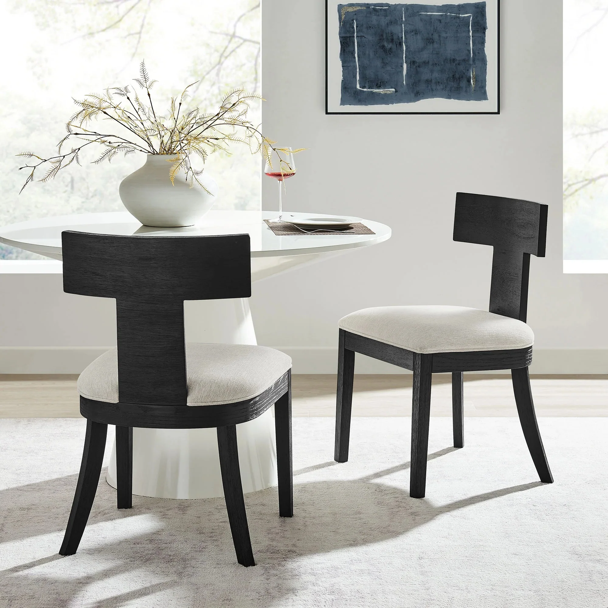 Wood and Fabric Upholstered Dining Side Chairs with Curved Back – Set of 2 - Image 18