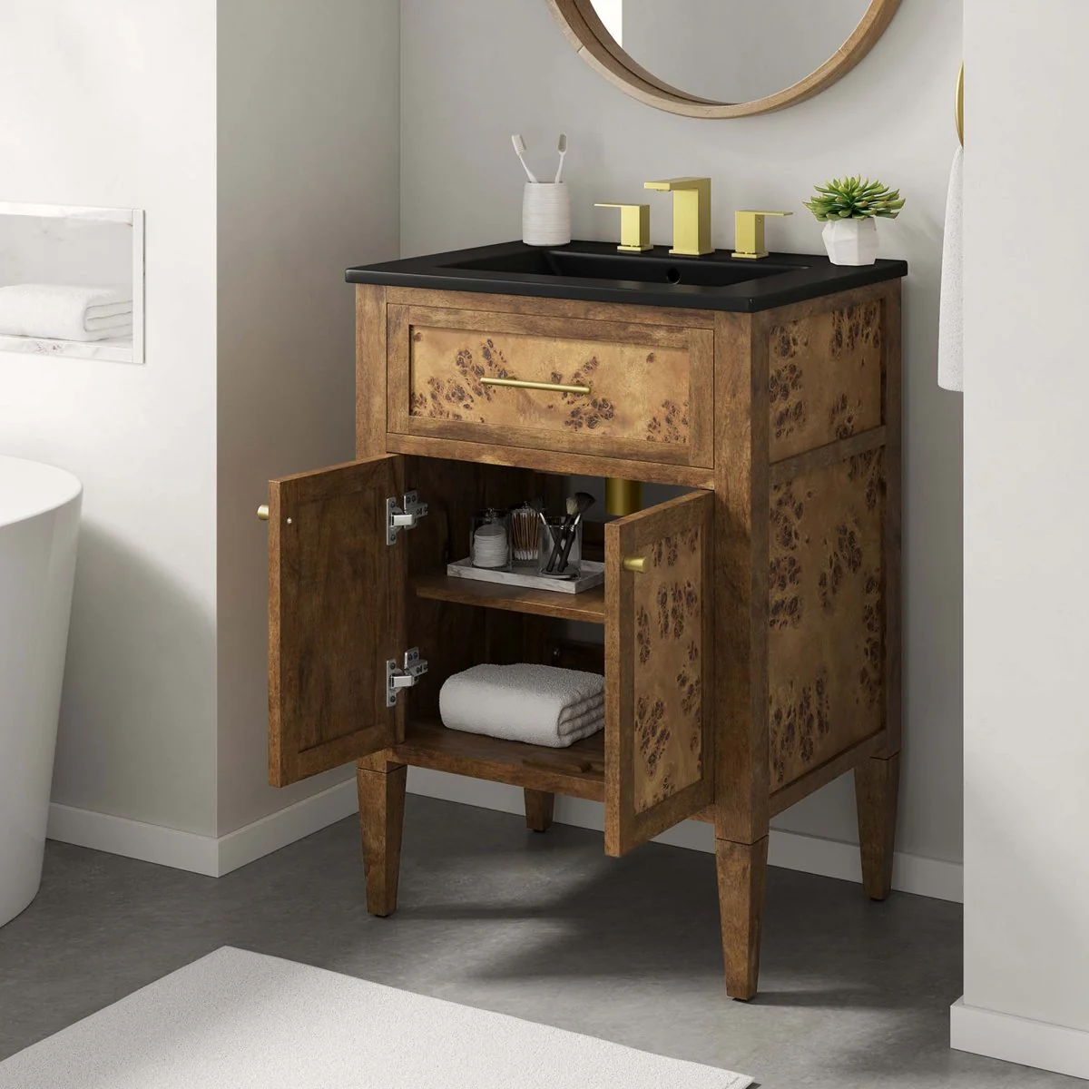 Wood Bathroom Vanity Cabinet with Countertop and Storage, Multiple Configurations - Image 161