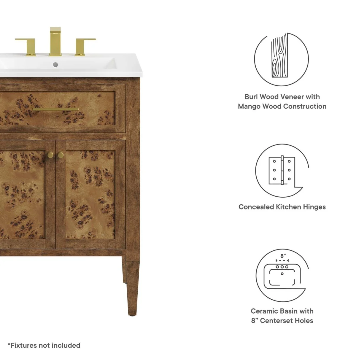 Wood Bathroom Vanity Cabinet with Countertop and Storage, Multiple Configurations - Image 170
