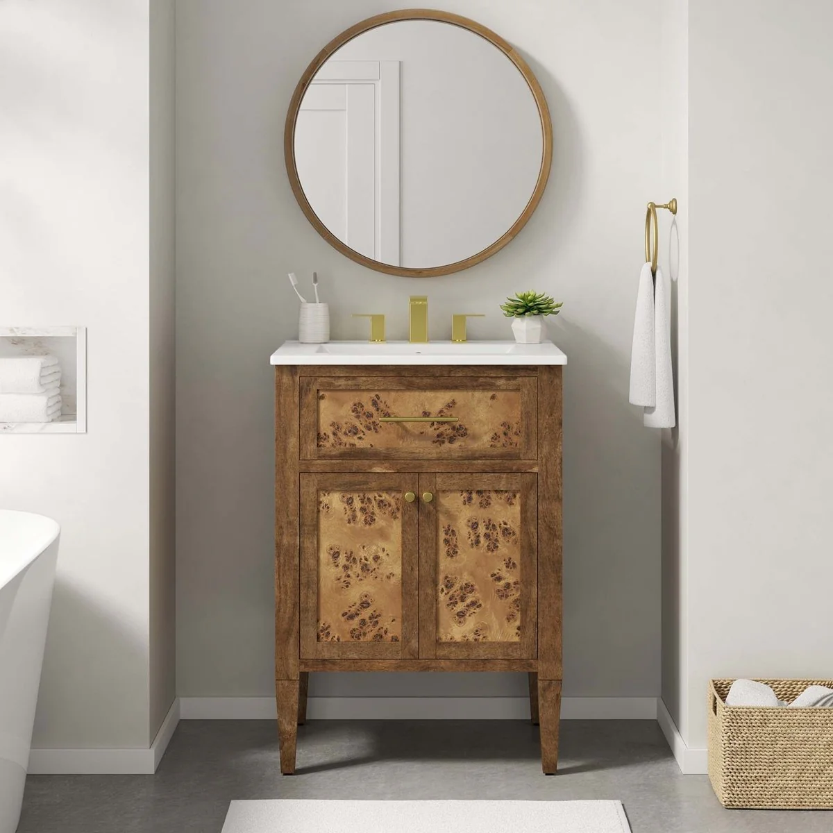 Wood Bathroom Vanity Cabinet with Countertop and Storage, Multiple Configurations - Image 180