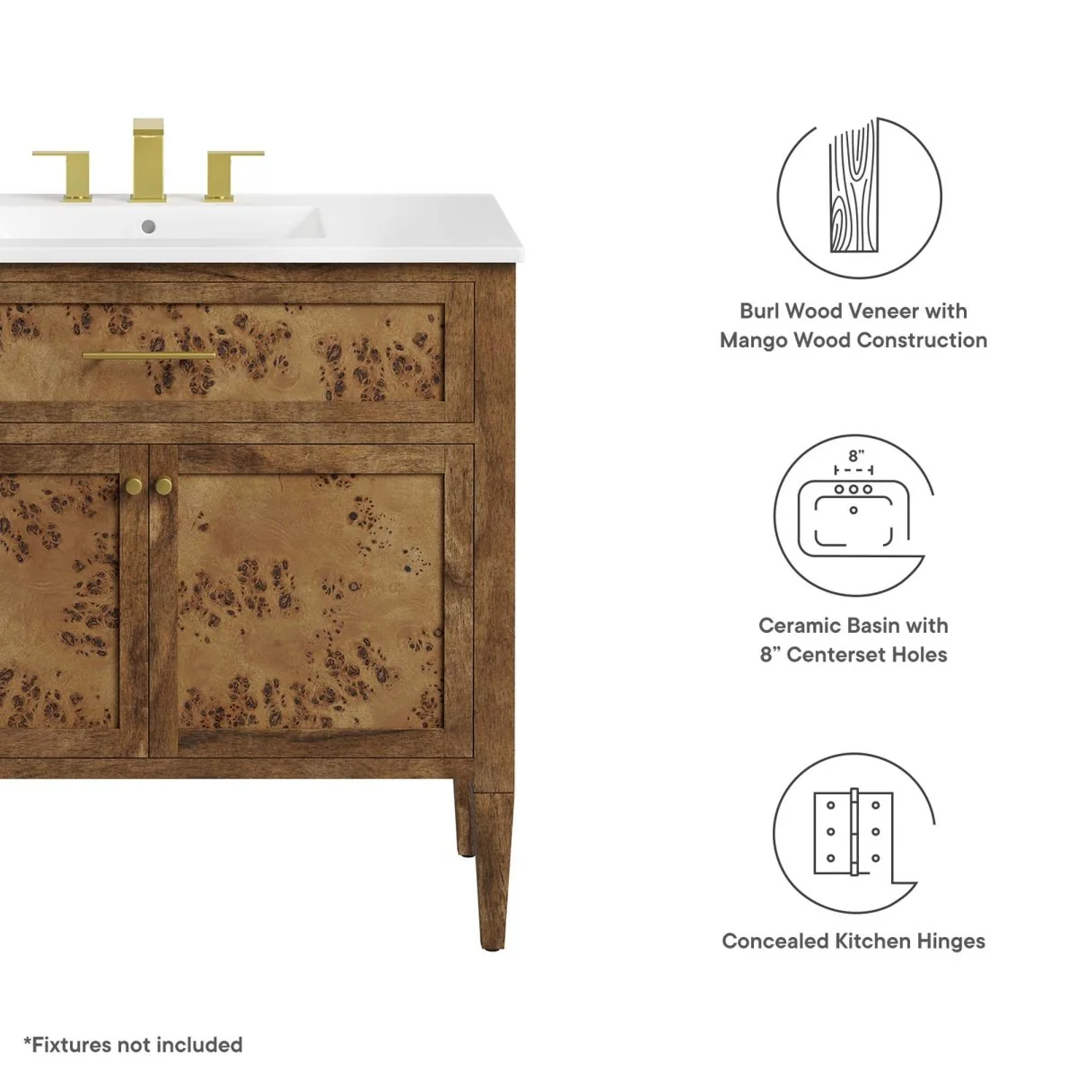 Wood Bathroom Vanity Cabinet with Countertop and Storage, Multiple Configurations - Image 62