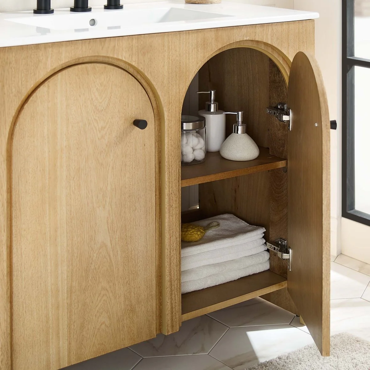 Wood Bathroom Vanity Collection with Ceramic Sink for Single and Double Use - Image 48