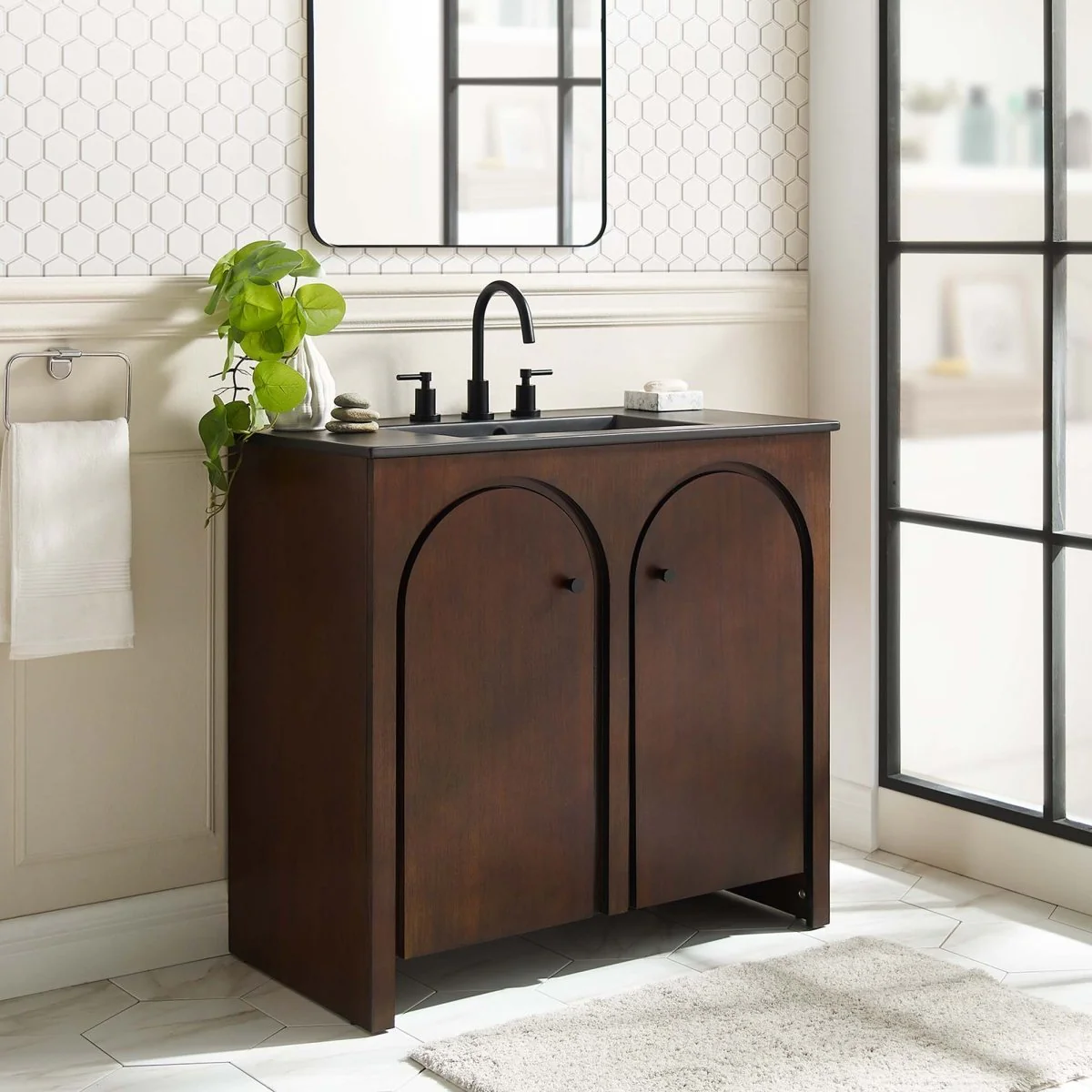 Wood Bathroom Vanity Collection with Ceramic Sink for Single and Double Use - Image 88