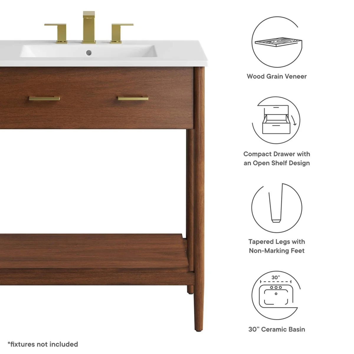 Wood Bathroom Vanity with Sink — Elegant Solid Wood Vanity Cabinet for Bathrooms - Image 194