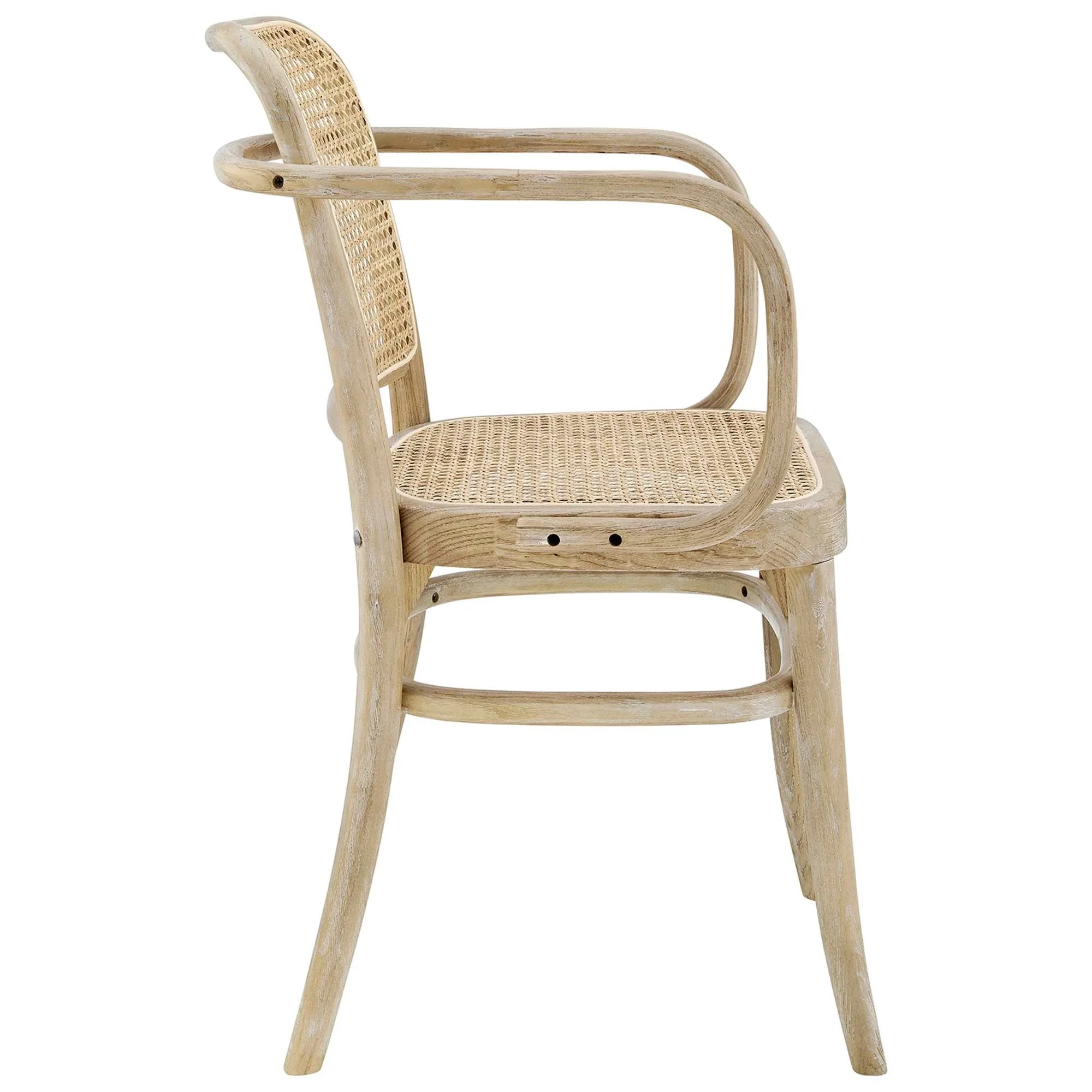Wood Dining Armchair with Woven Rattan Cane Seat - Image 12