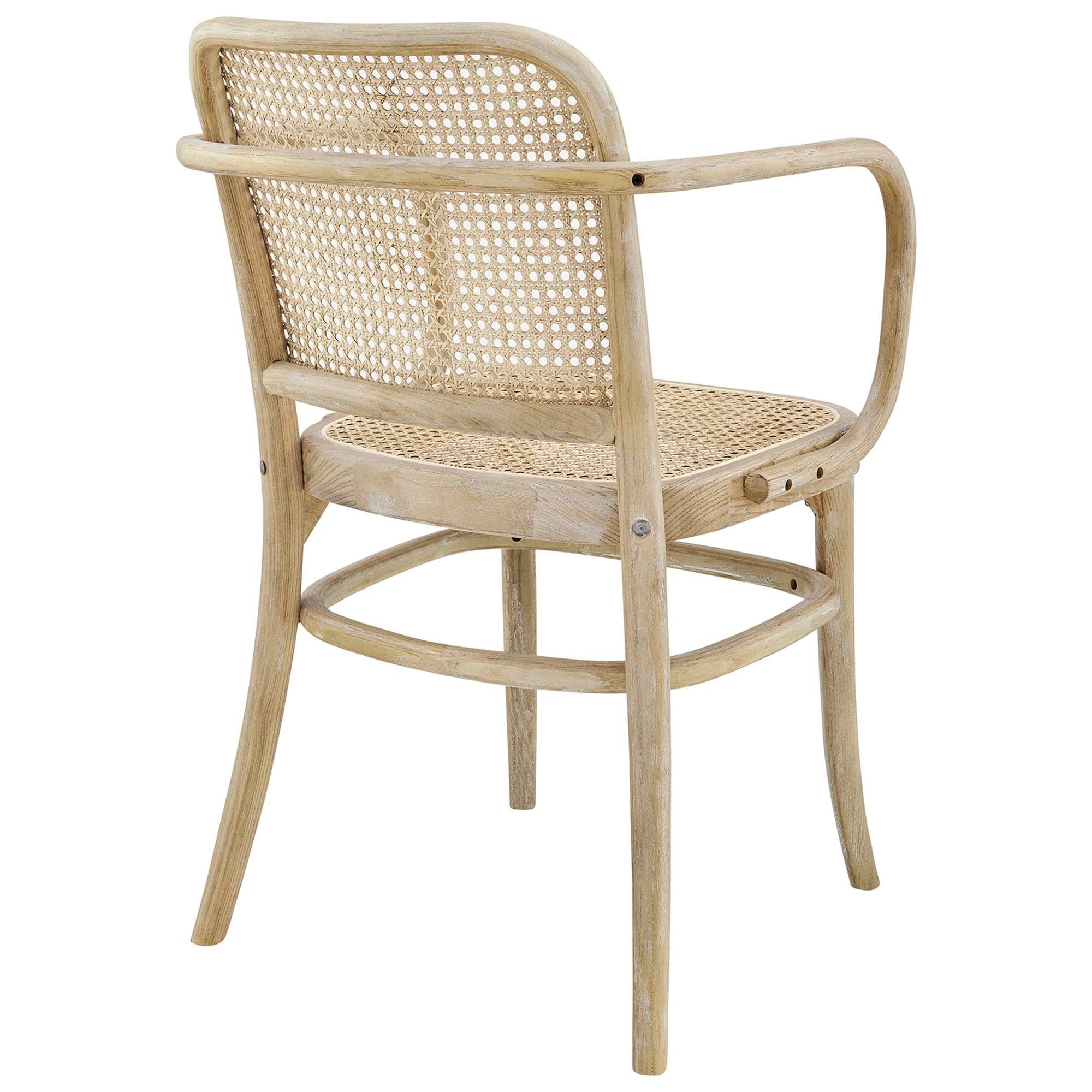 Wood Dining Armchair with Woven Rattan Cane Seat - Image 13