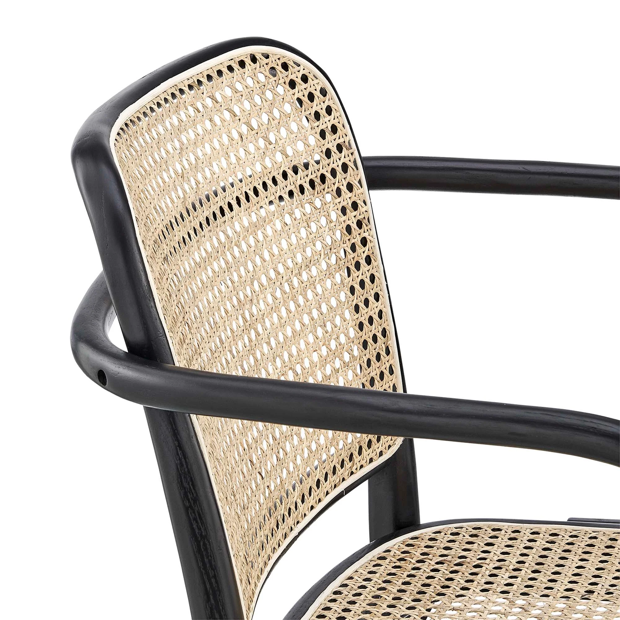 Wood Dining Armchair with Woven Rattan Cane Seat - Image 5
