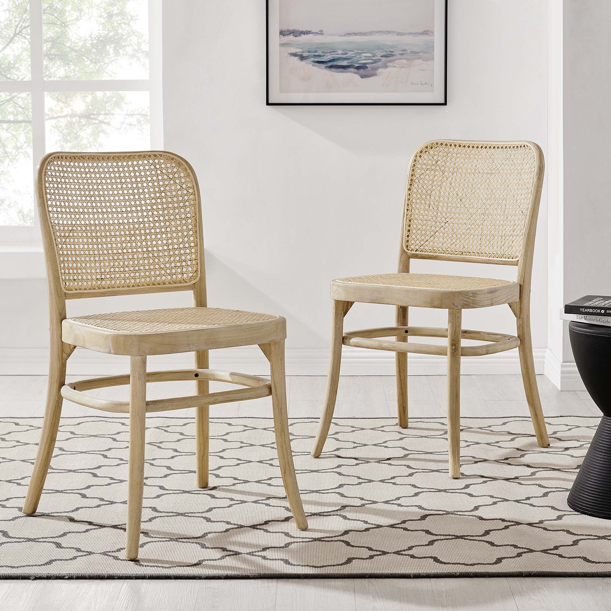 Wood Dining Side Chairs with Woven Rattan Cane Seat – Set of 2 - Image 17