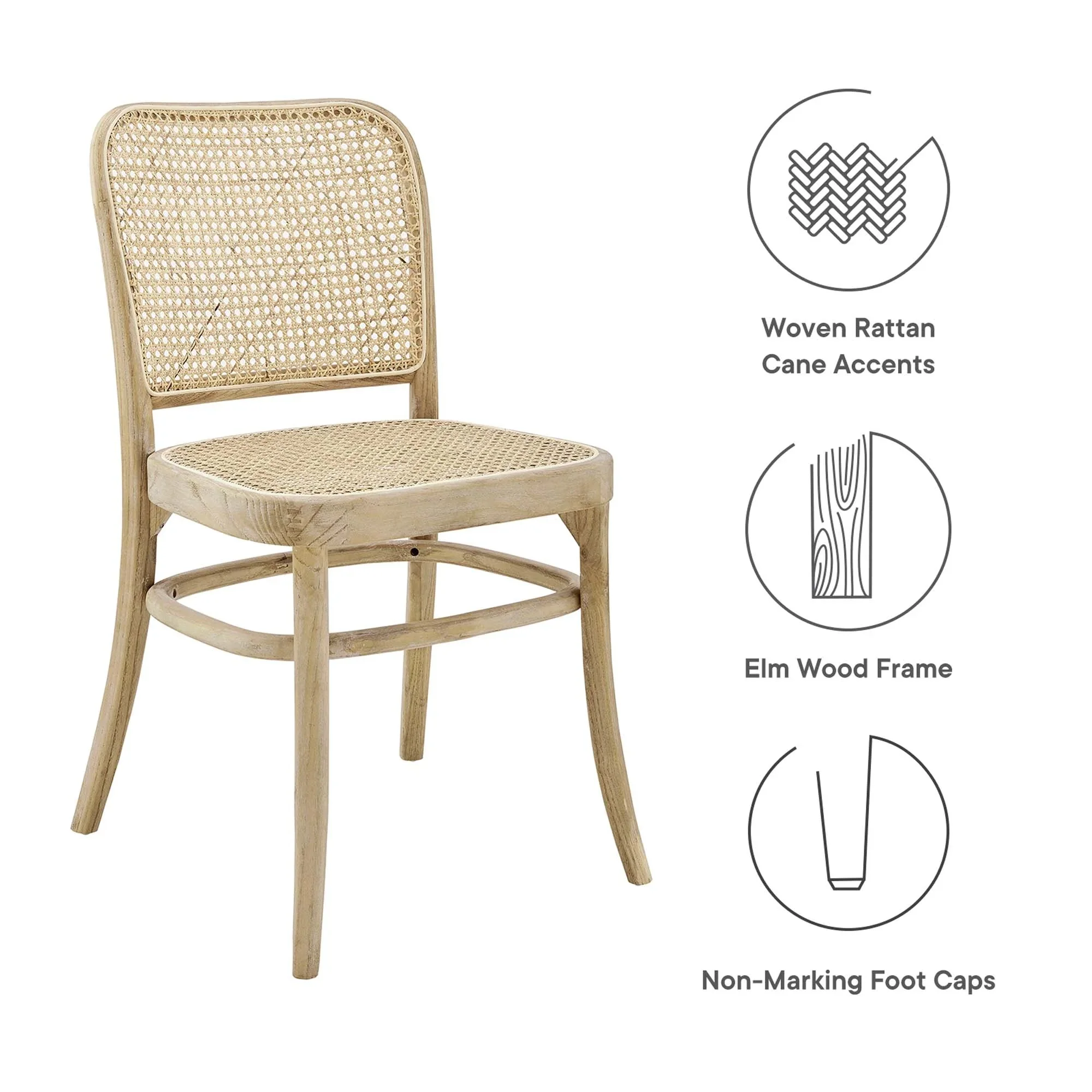 Wood Dining Side Chairs with Woven Rattan Cane Seat – Set of 2 - Image 18