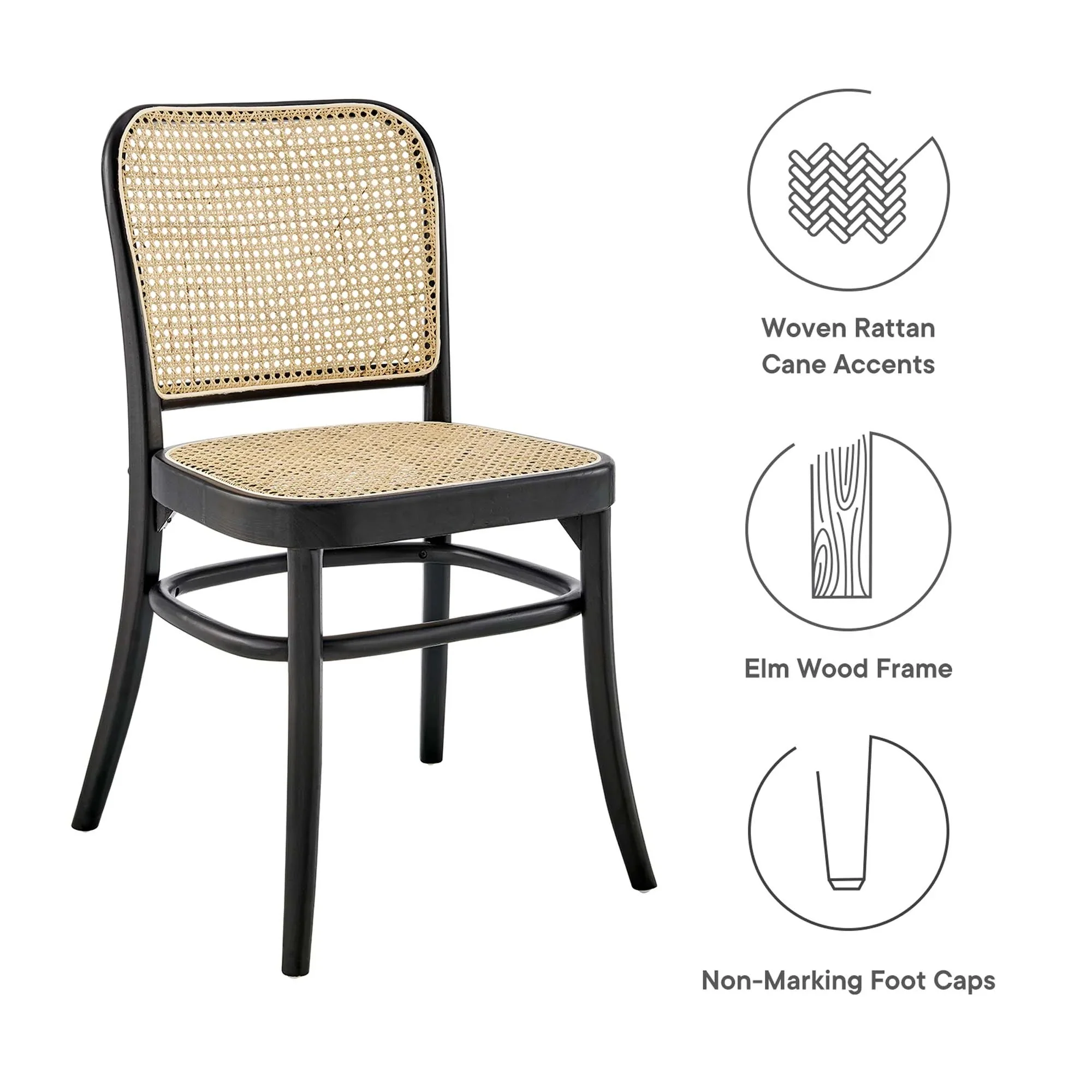 Wood Dining Side Chairs with Woven Rattan Cane Seat – Set of 2 - Image 8