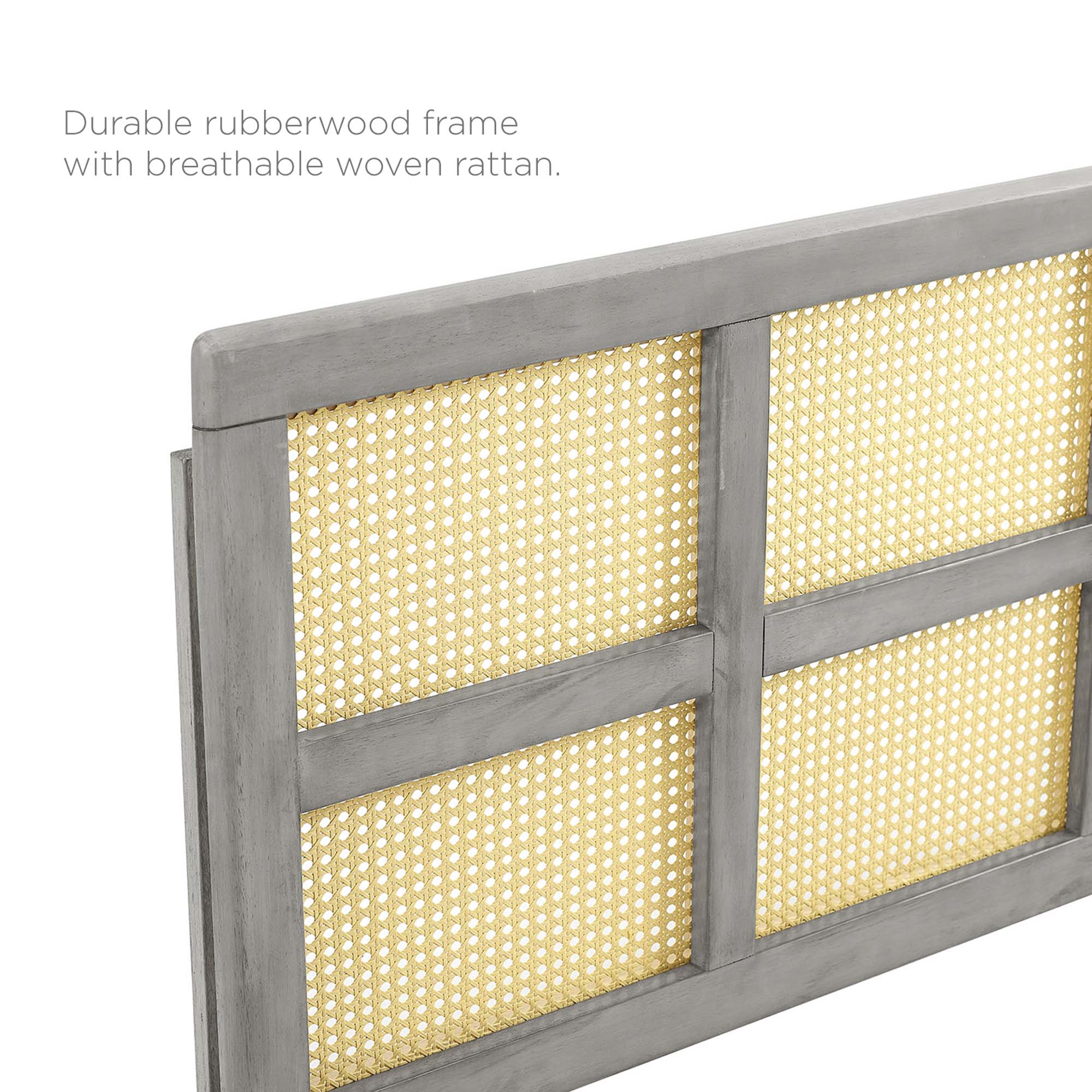 Wood Headboard with Woven Cane Panel Design - Image 2