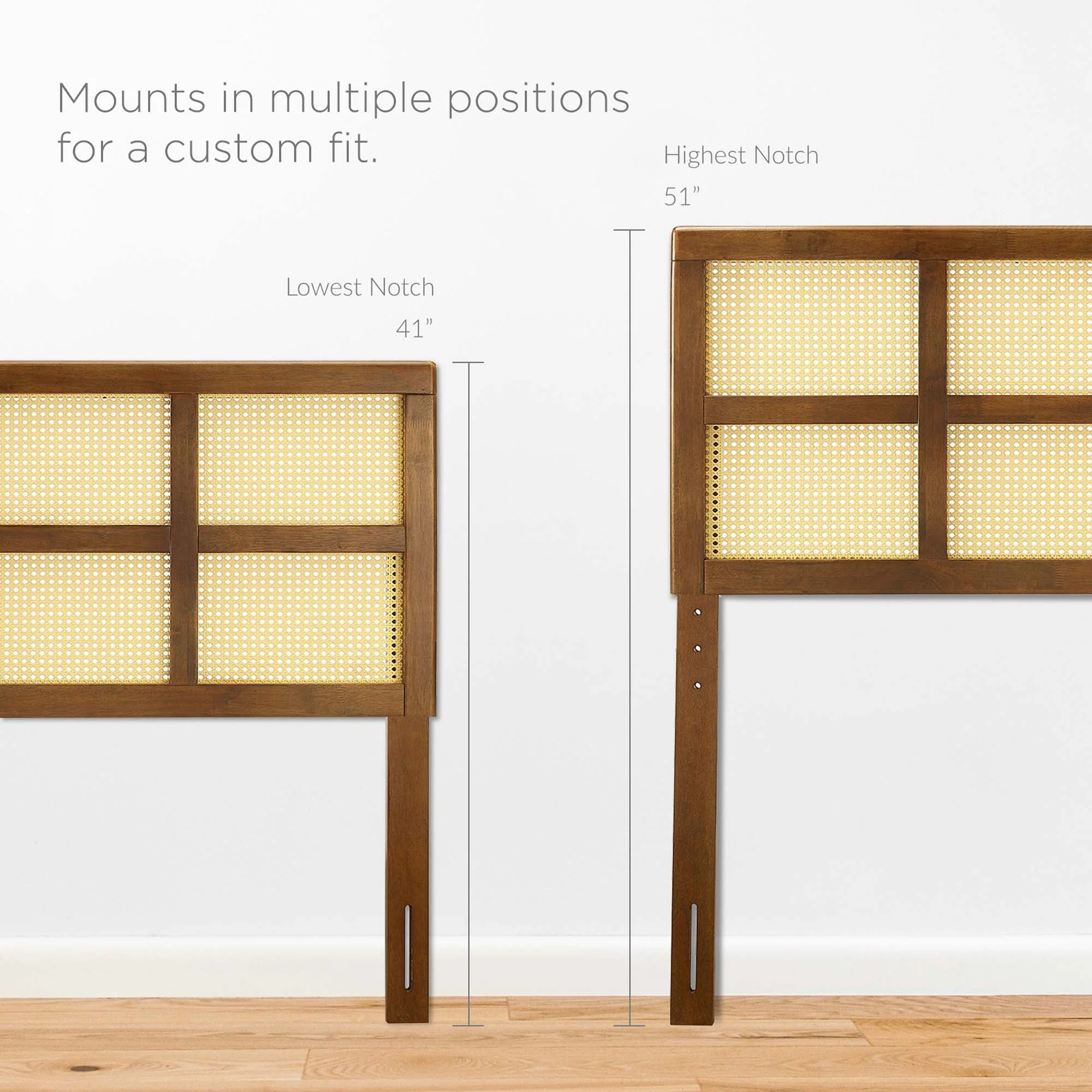 Wood Headboard with Woven Cane Panel Design - Image 25