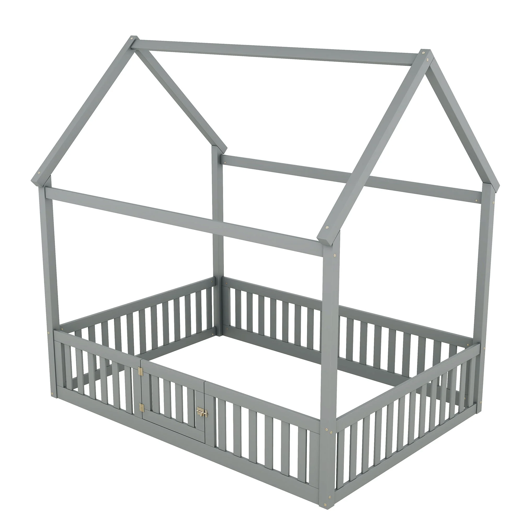 Wood House Bed With Fence And Door - Image 2
