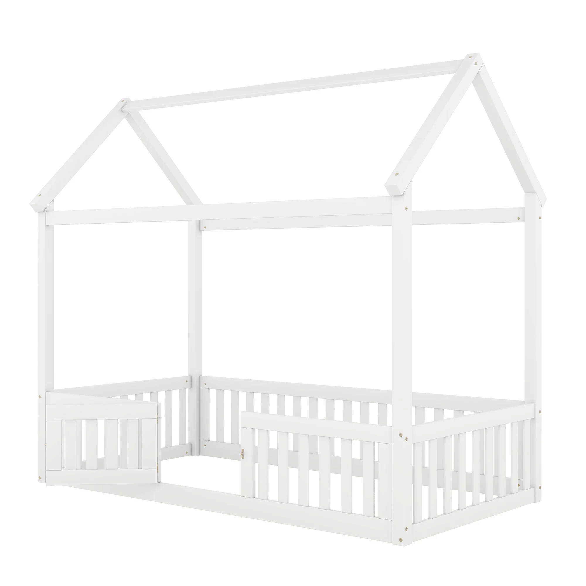 Wood House Bed With Fence And Door - Image 26