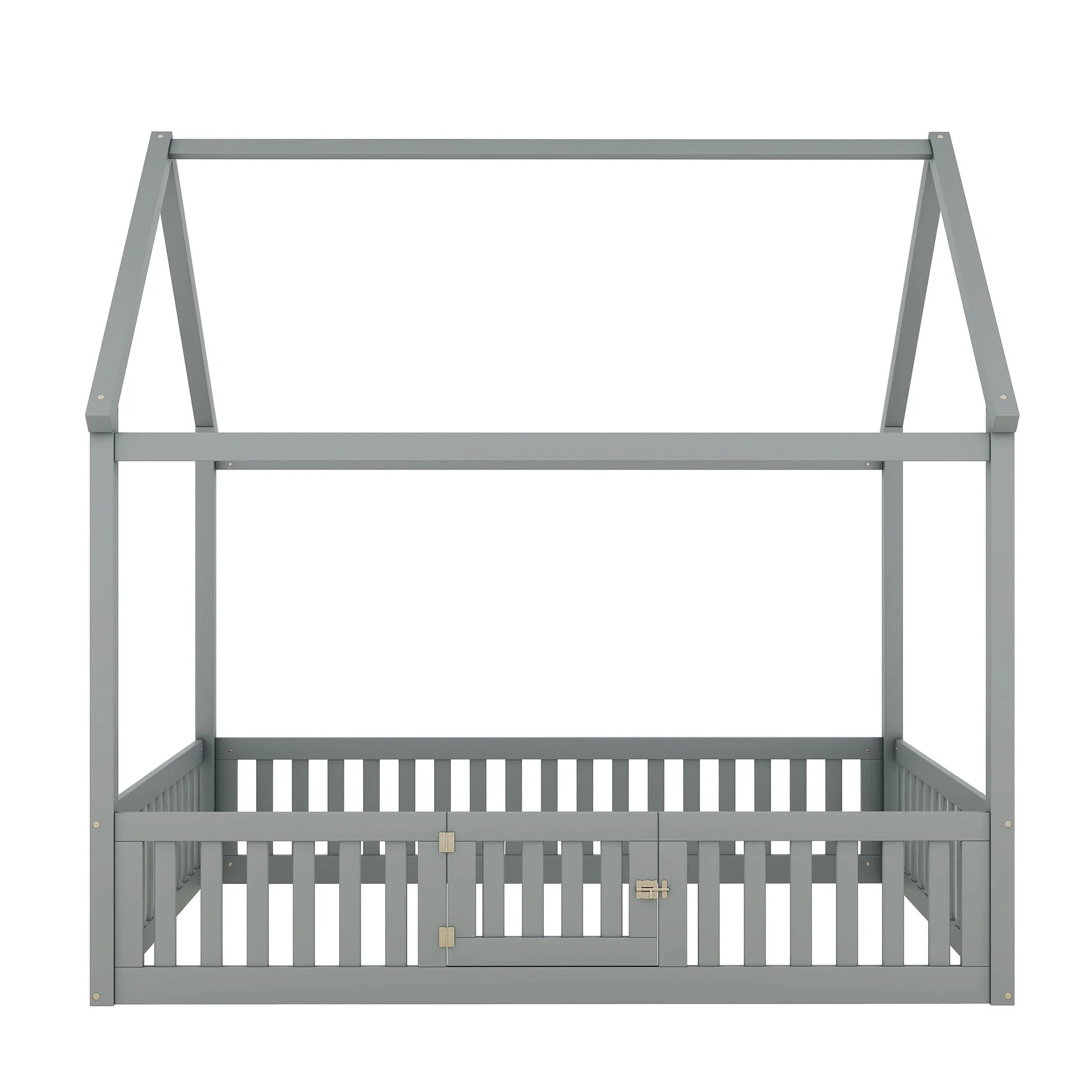Wood House Bed With Fence And Door - Image 34