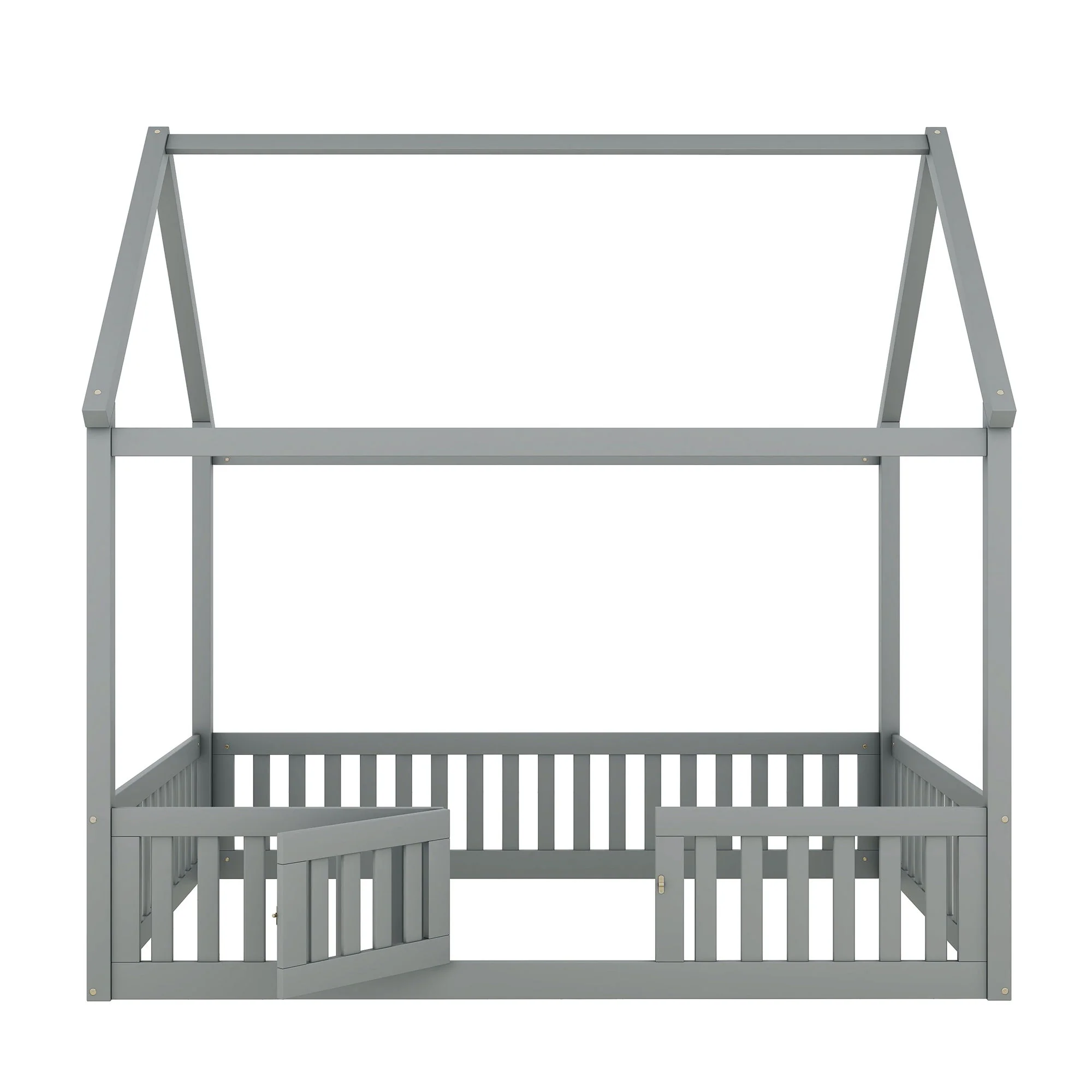 Wood House Bed With Fence And Door - Image 36